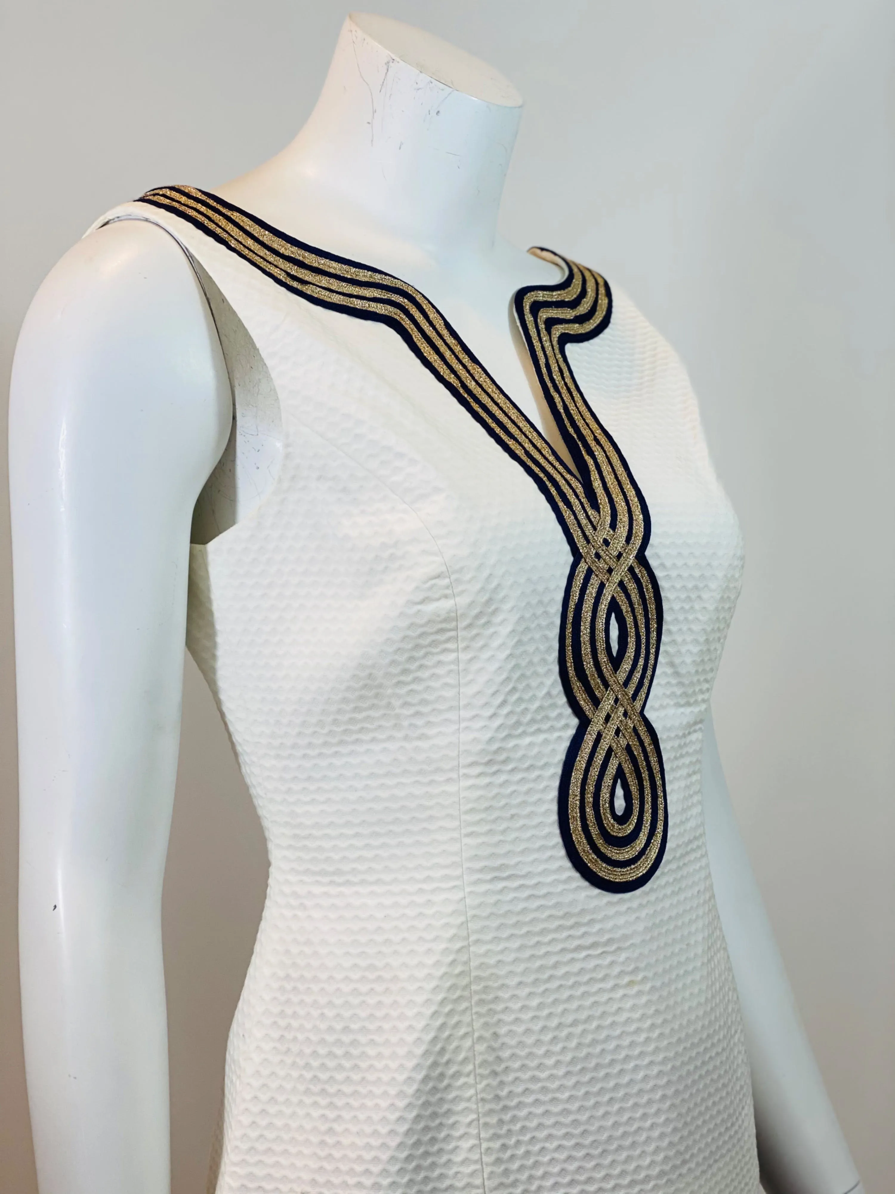 00's Gold and Navy Trimmed Sleeveless Blouse by Lilly Pulitzer