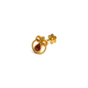 18ct Yellow Gold Screw Back Nose Stud with Red Enamel NIP-6-710d