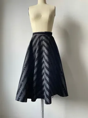 1950s Full Skirt Black Glitter Taffeta S