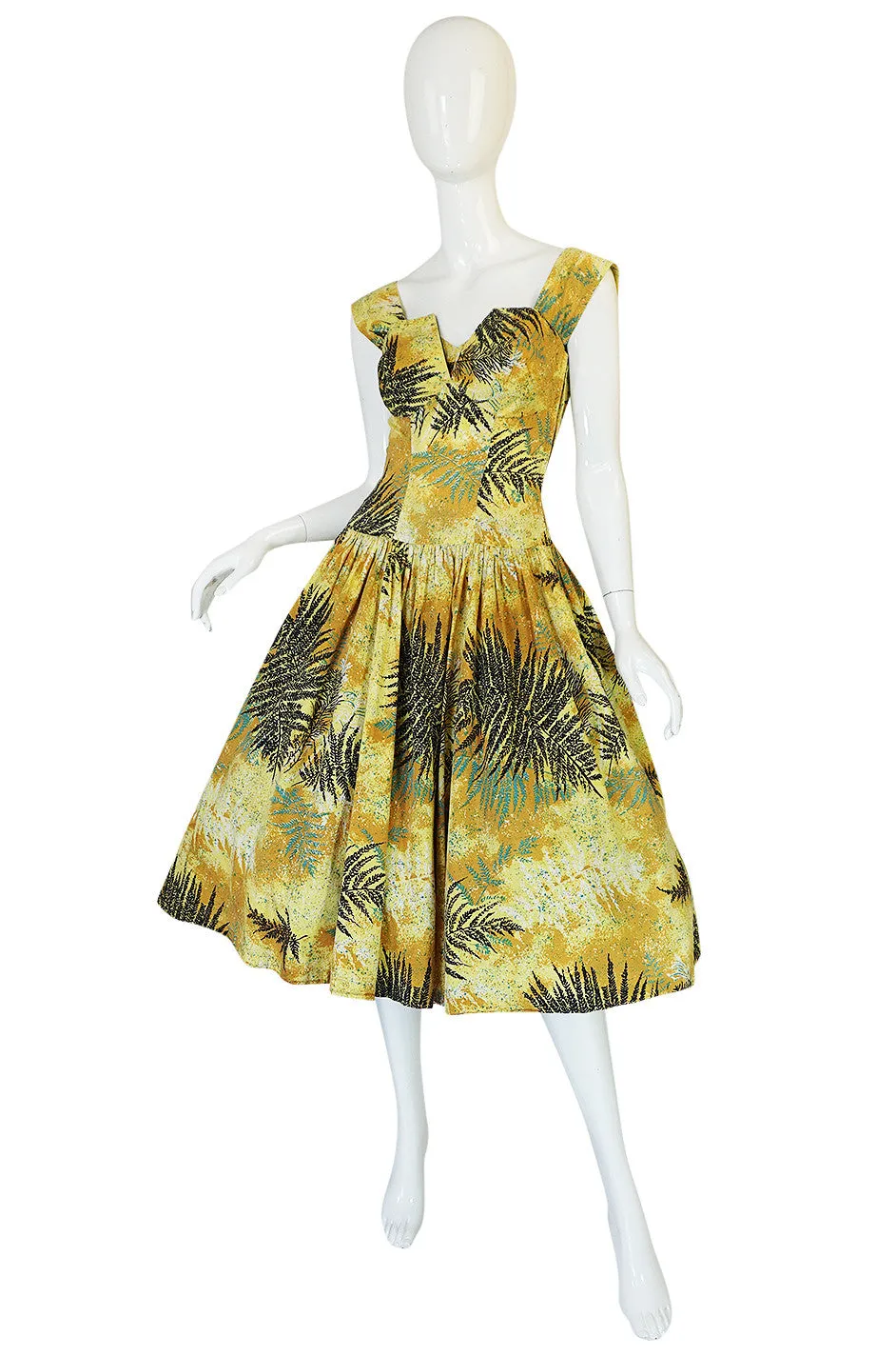 1950s Kamehame Yellow Cotton Print Hawaiian Sun Dress