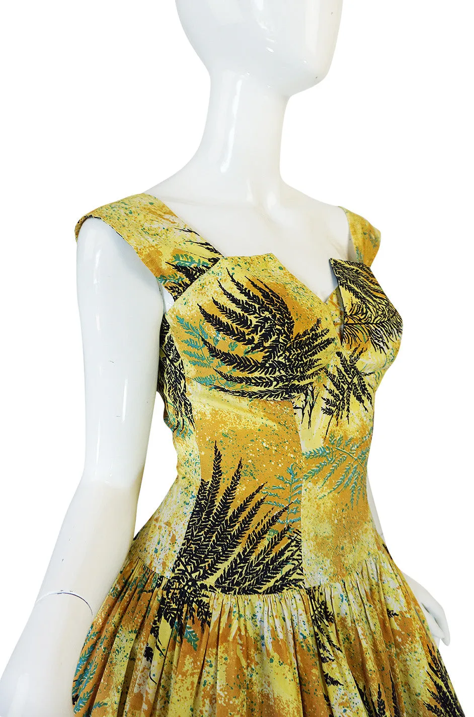 1950s Kamehame Yellow Cotton Print Hawaiian Sun Dress