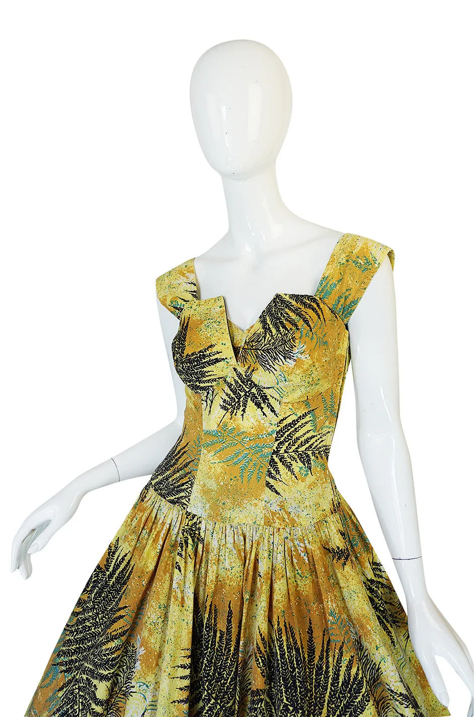 1950s Kamehame Yellow Cotton Print Hawaiian Sun Dress