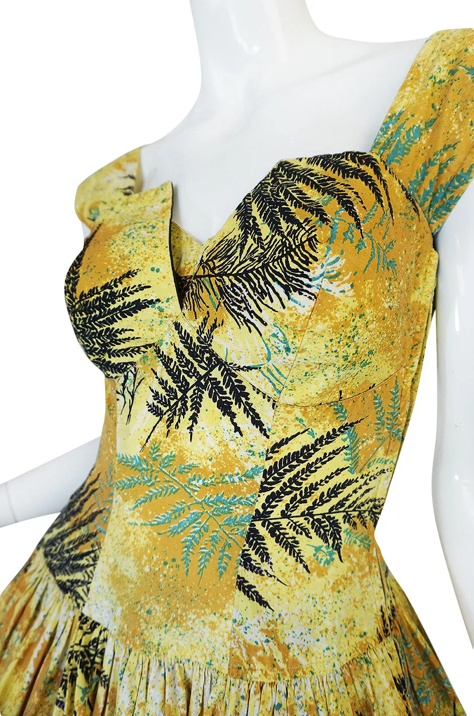 1950s Kamehame Yellow Cotton Print Hawaiian Sun Dress