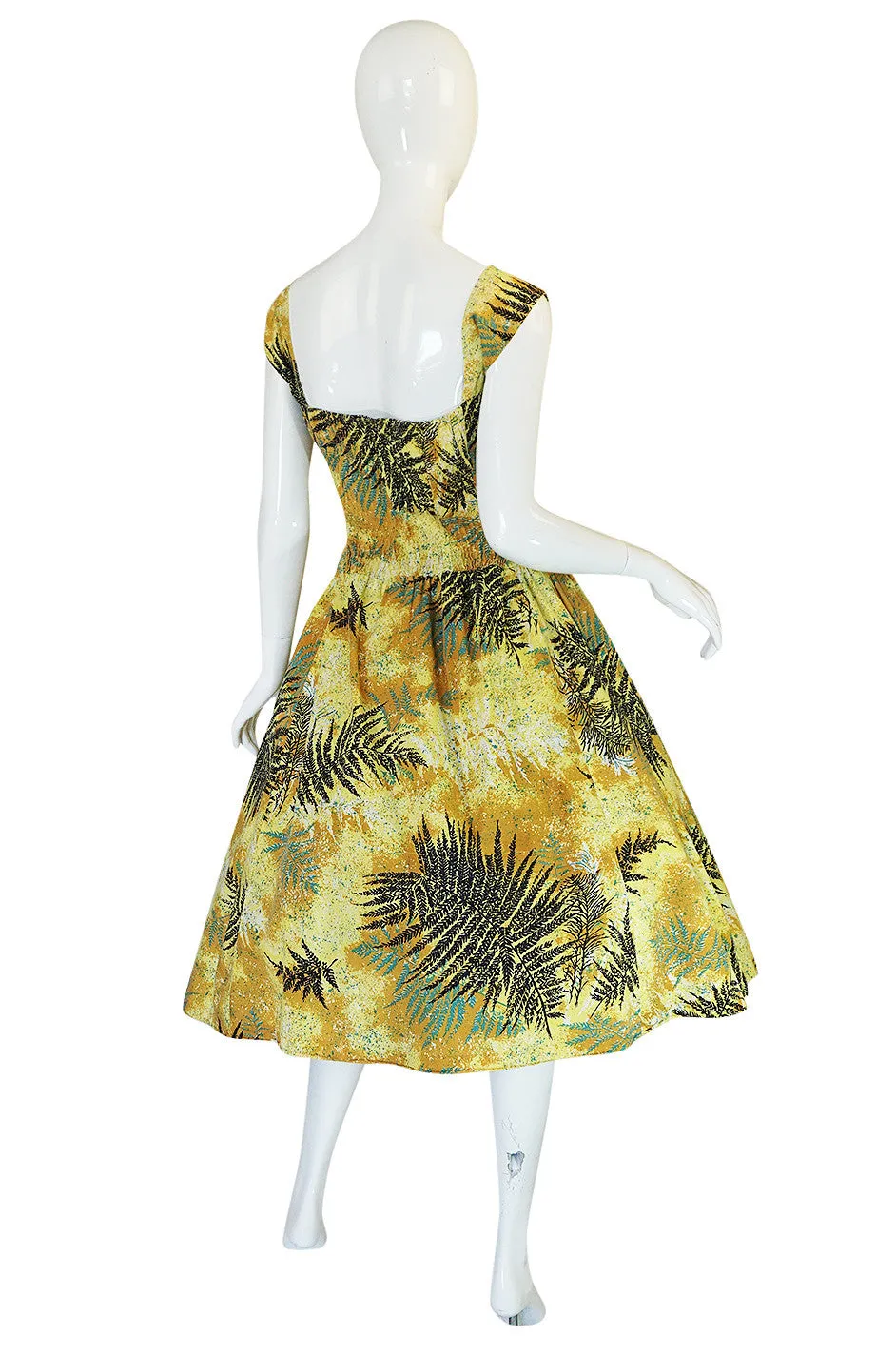 1950s Kamehame Yellow Cotton Print Hawaiian Sun Dress