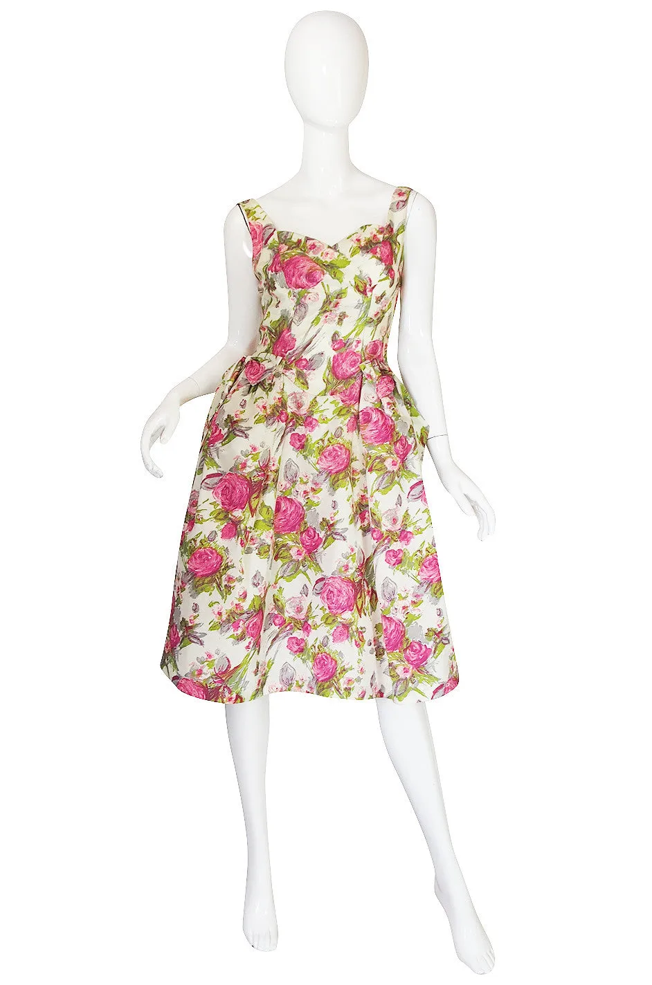 1950s Printed Floral Silky Rayon Emma Domb Dress