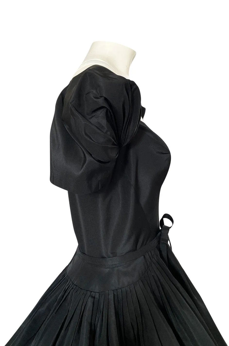 1950s Unlabeled Very Well Made Black Silk Full Skirted Silk Cocktail Dress