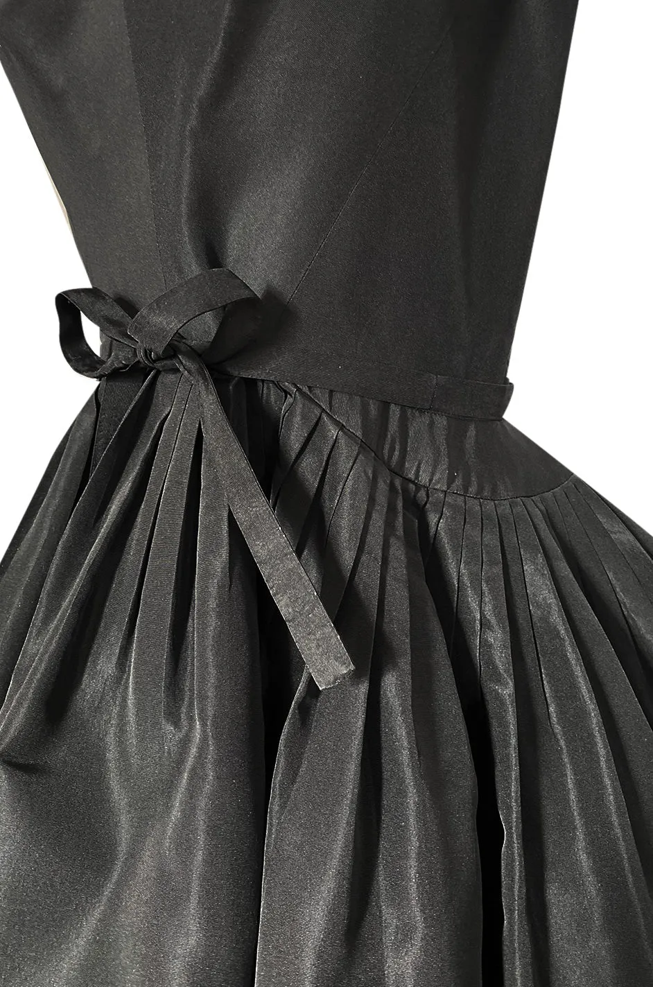 1950s Unlabeled Very Well Made Black Silk Full Skirted Silk Cocktail Dress