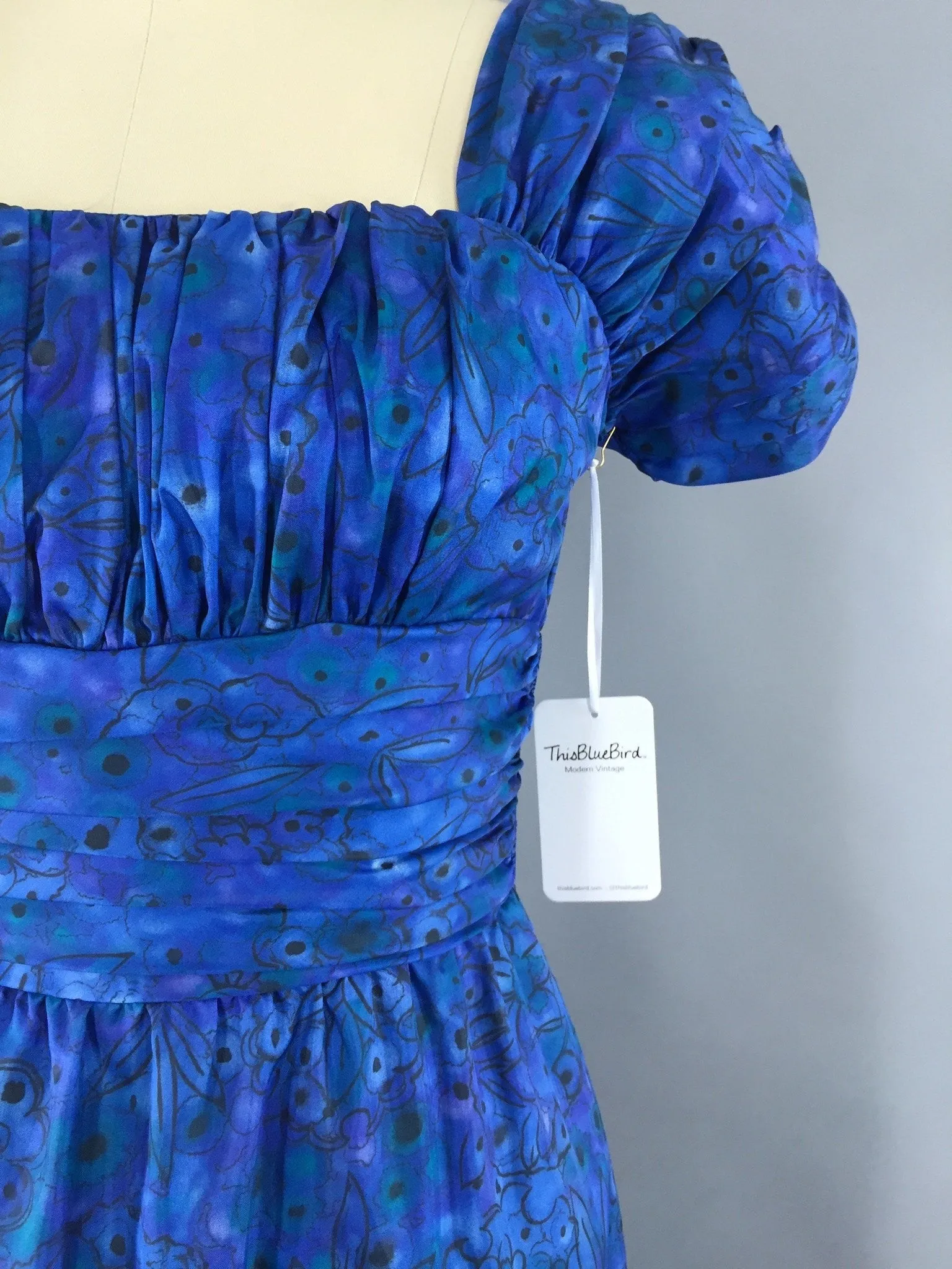 1950s Vintage Dress with Blue Floral Print