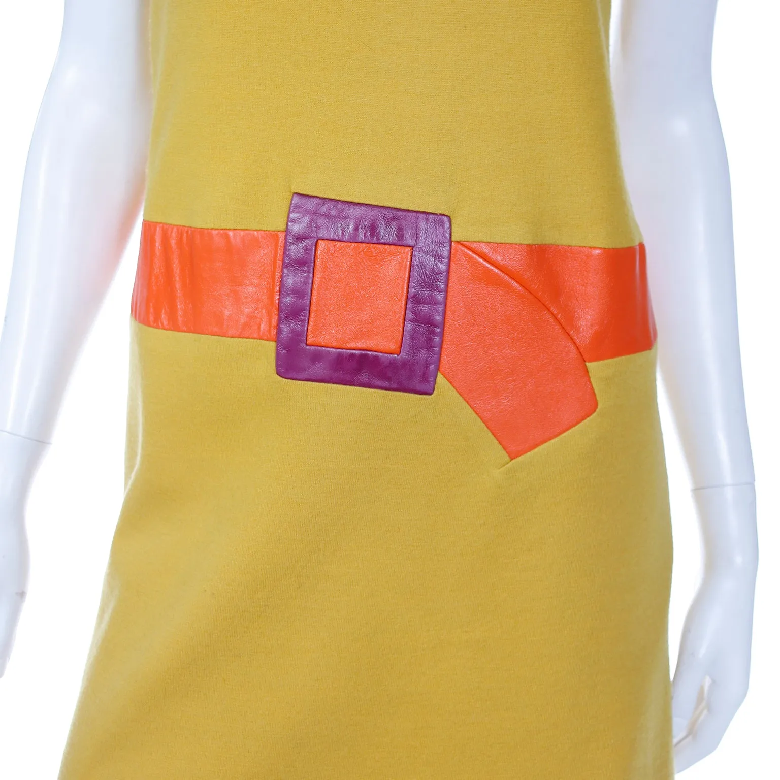 1960s Trompe L'oeil Mustard Yellow Orange & Purple Dress & Jacket