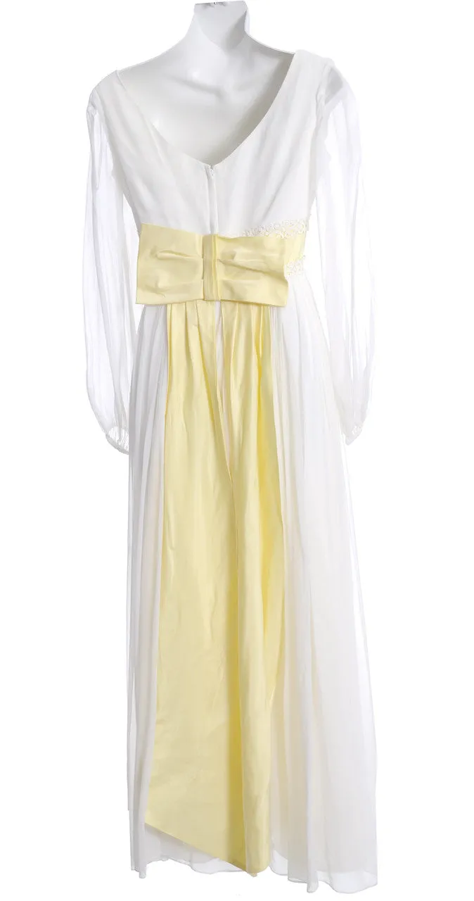 1960's White Silk Chiffon Vintage Dress with Palazzo Pants Underneath