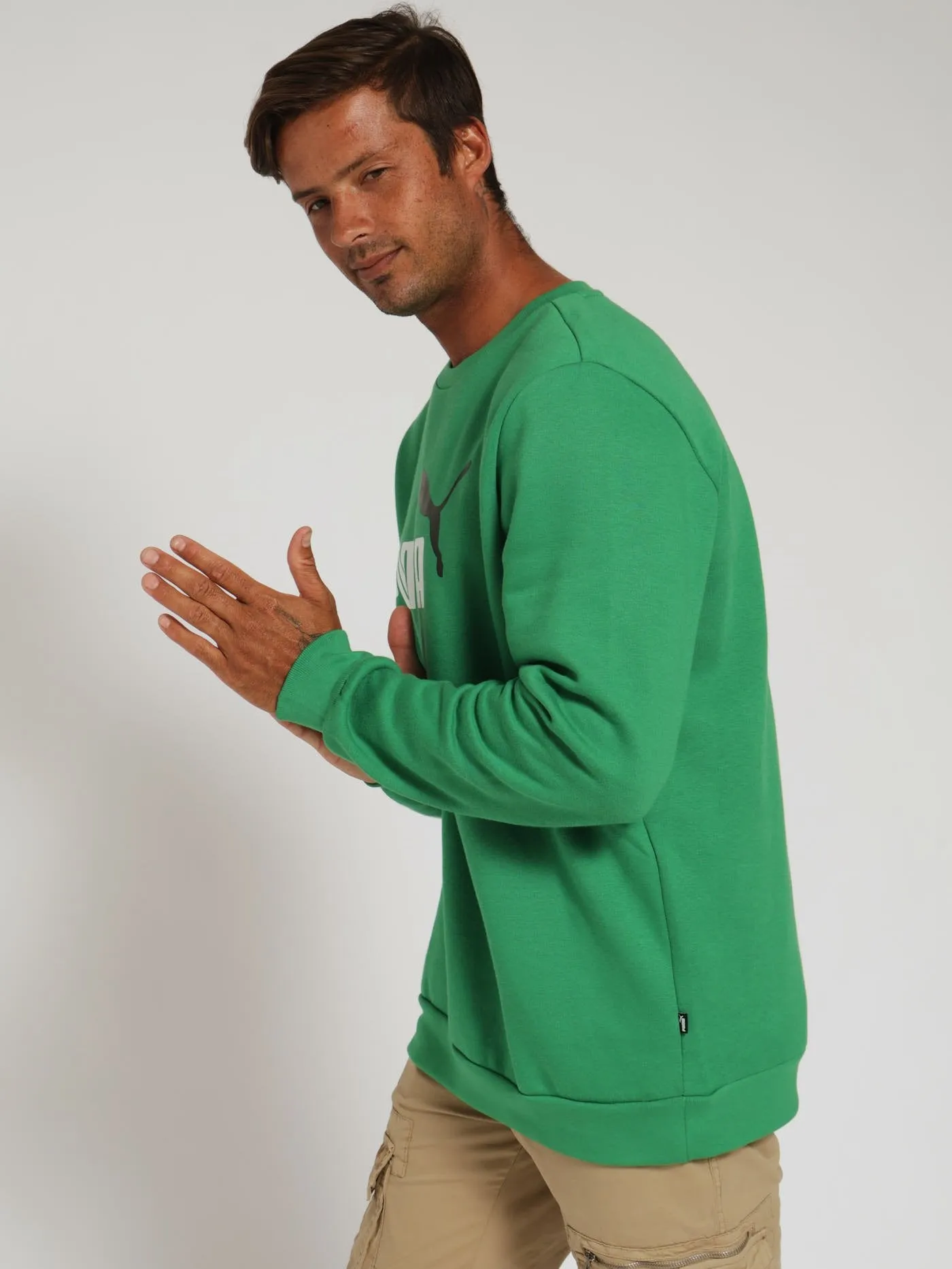 2 Colour Big Logo Crew Top - Green