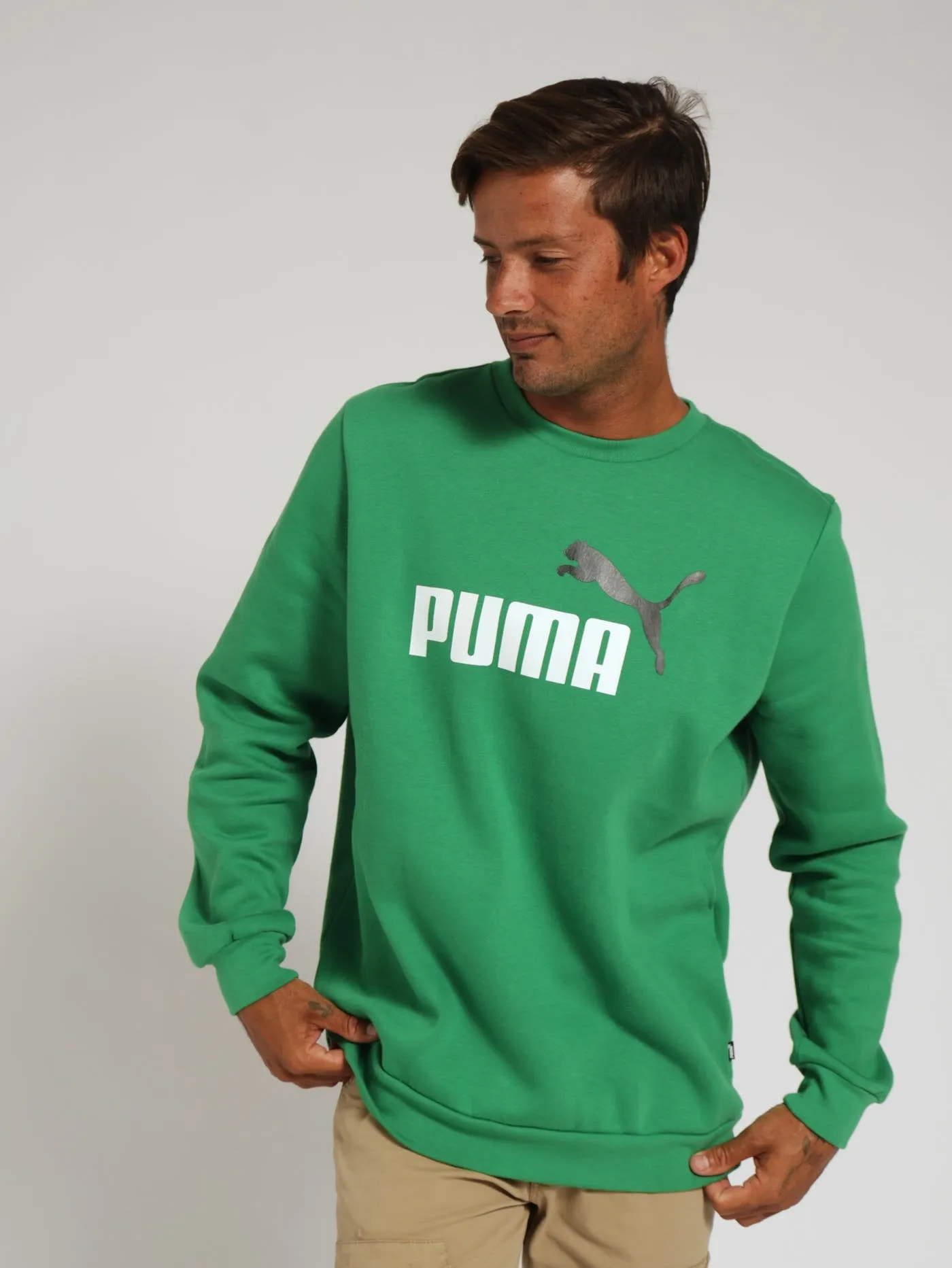 2 Colour Big Logo Crew Top - Green