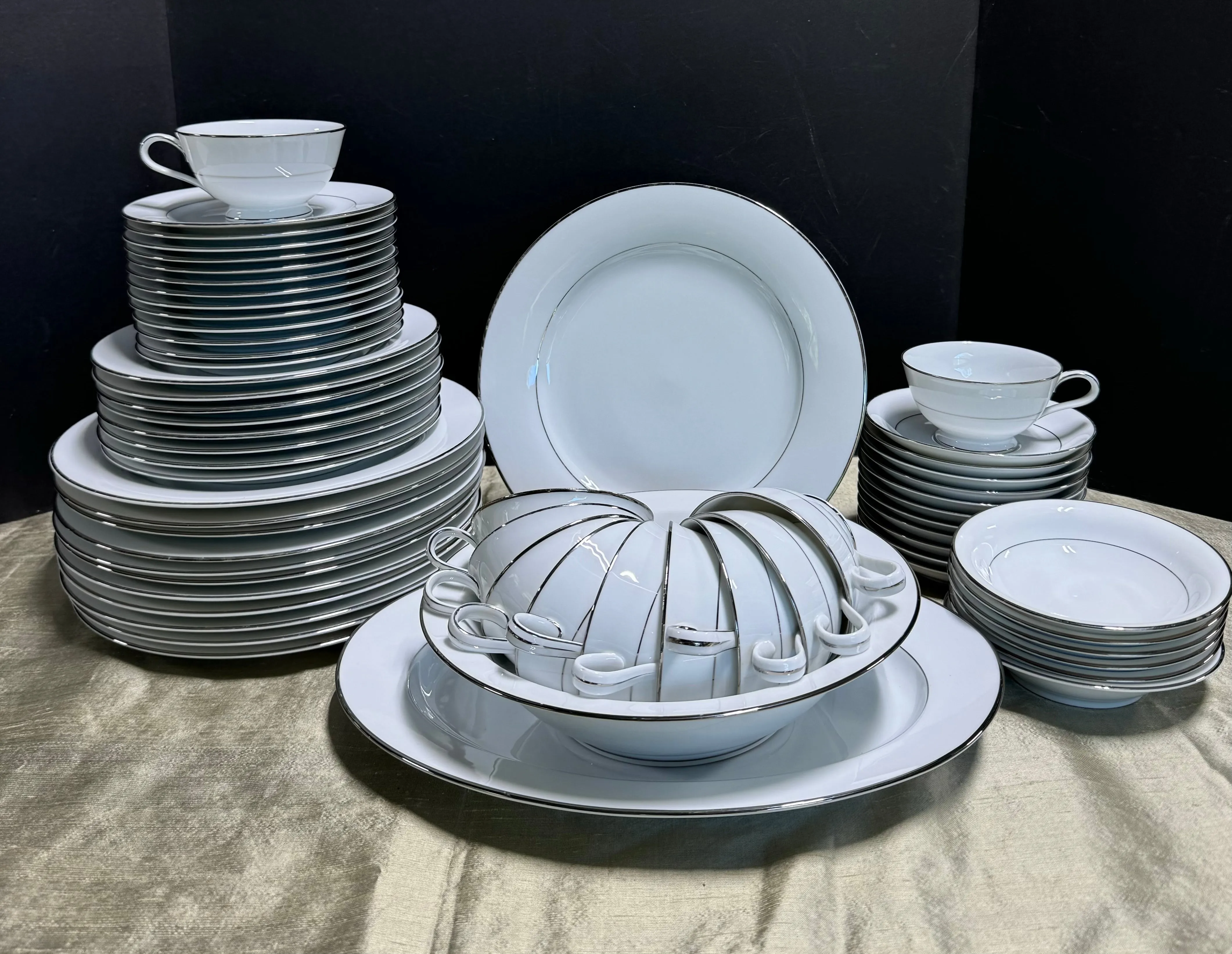 63-Piece Noritake Japan 6325 Envoy Silver Trimmed Set