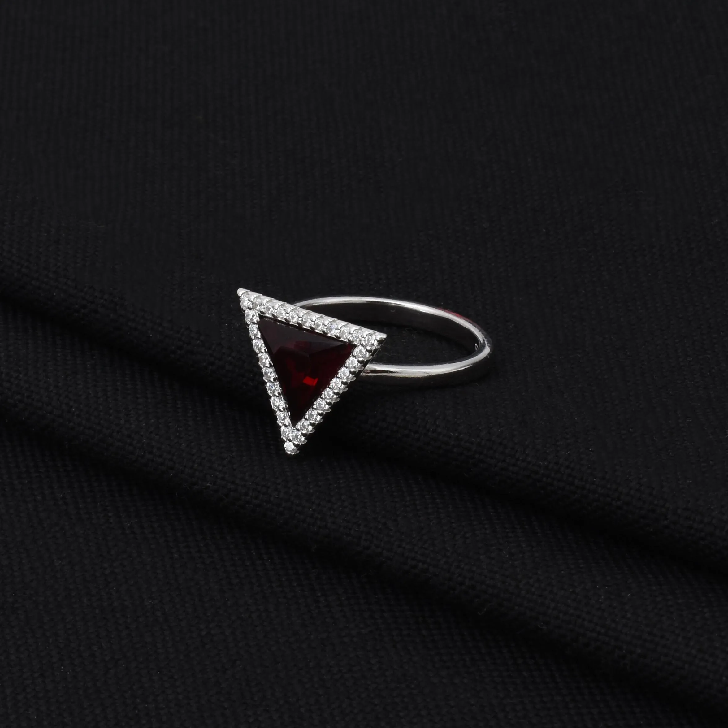 925 Silver Triangular Red Stone Ring for Her