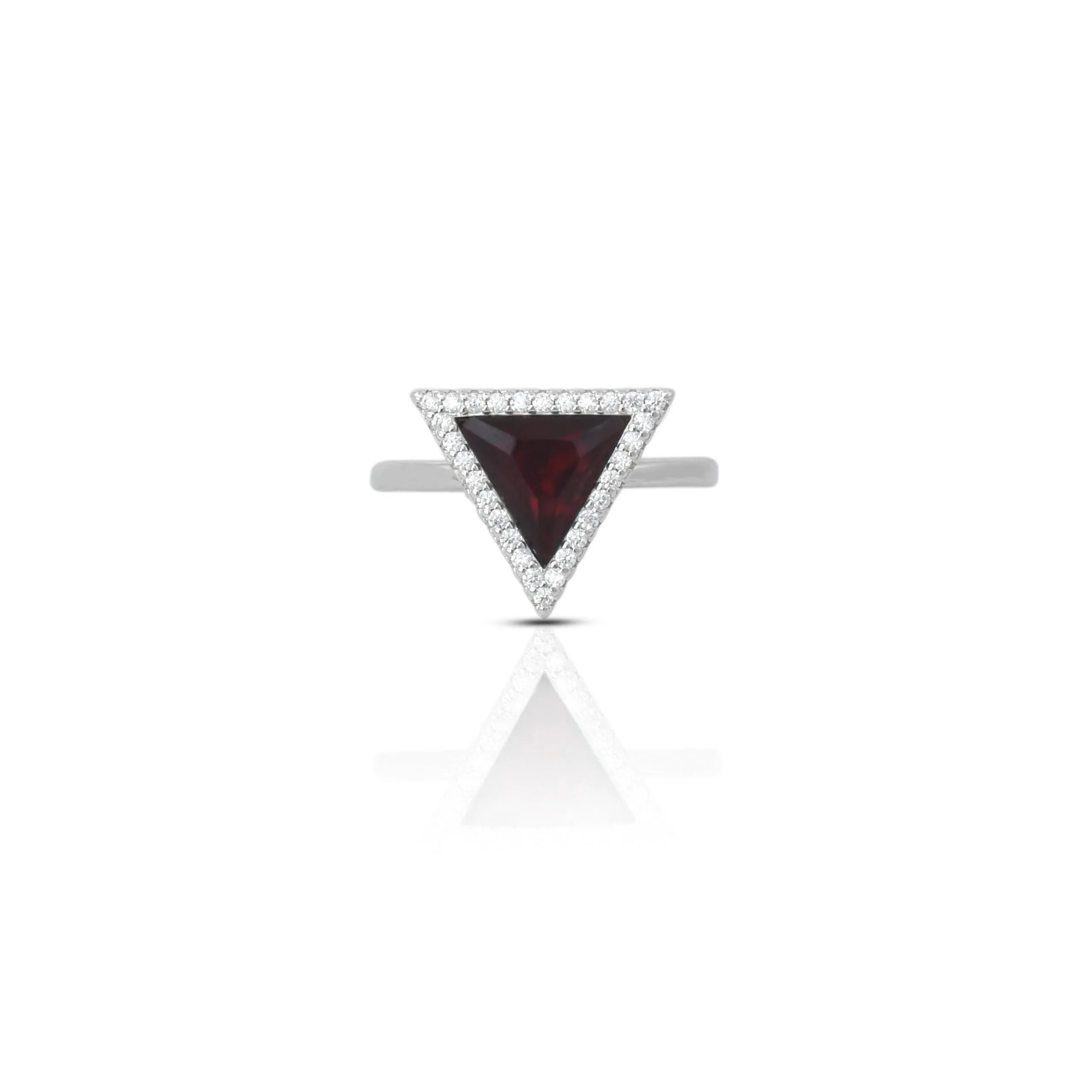 925 Silver Triangular Red Stone Ring for Her