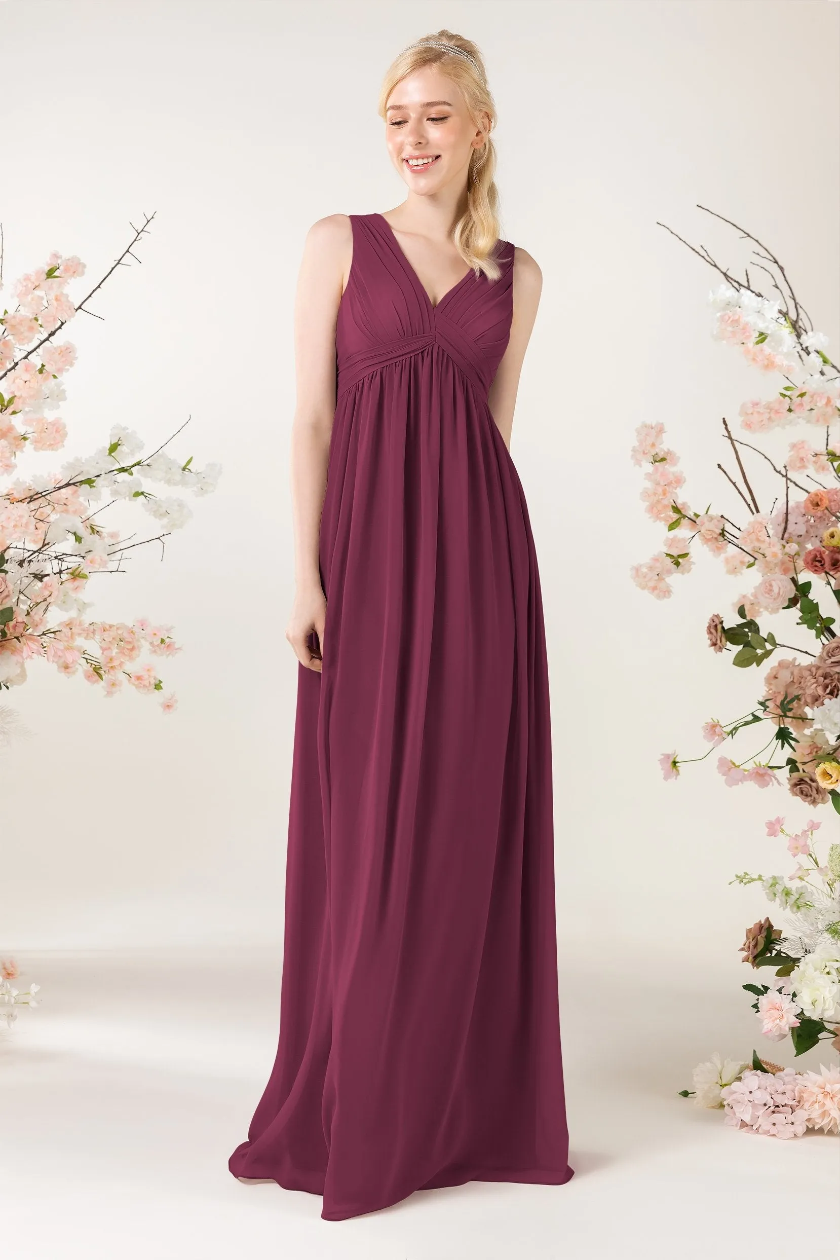 A-Line Sweep-Brush Train Chiffon Bridesmaid Dress CB0455