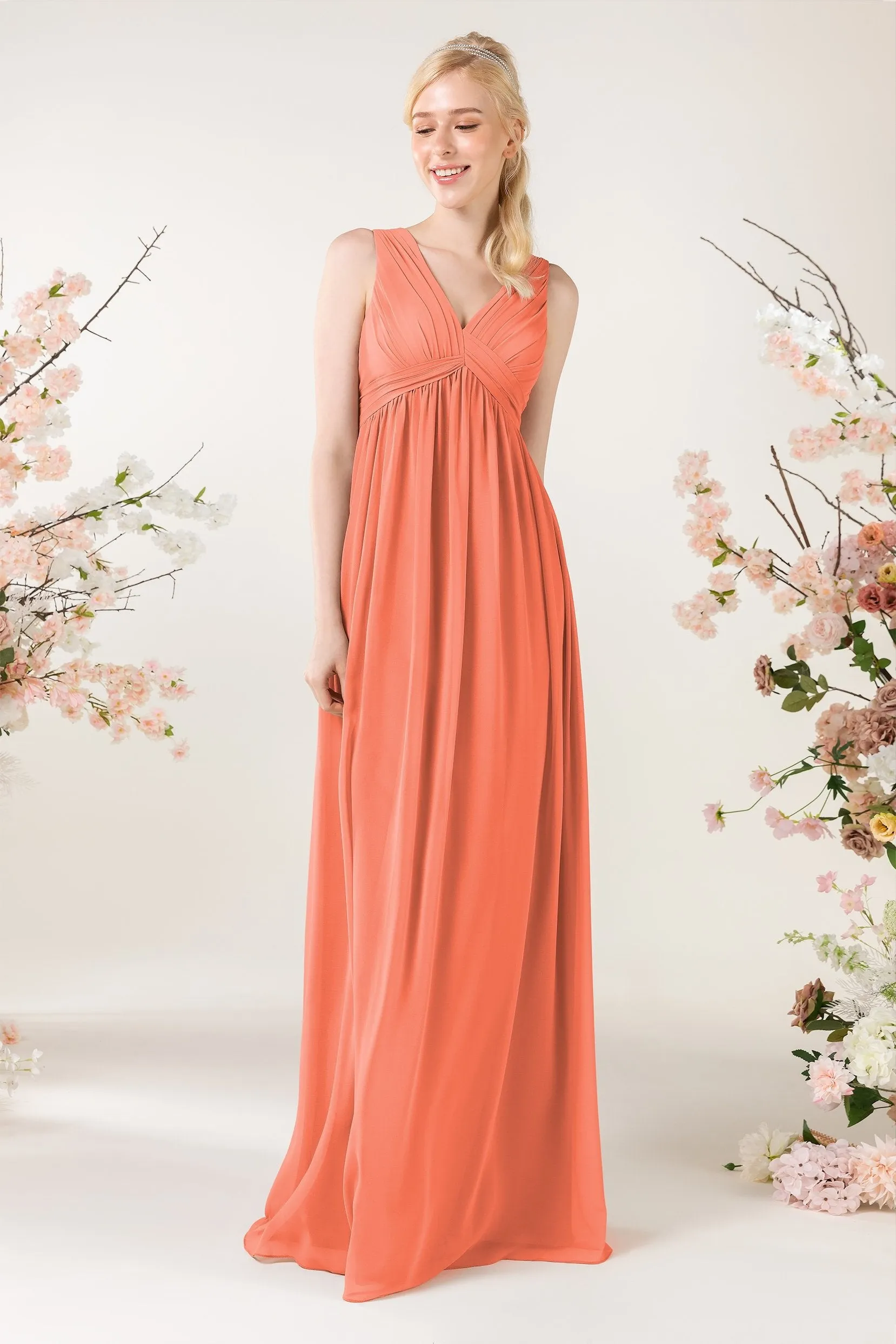 A-Line Sweep-Brush Train Chiffon Bridesmaid Dress CB0455