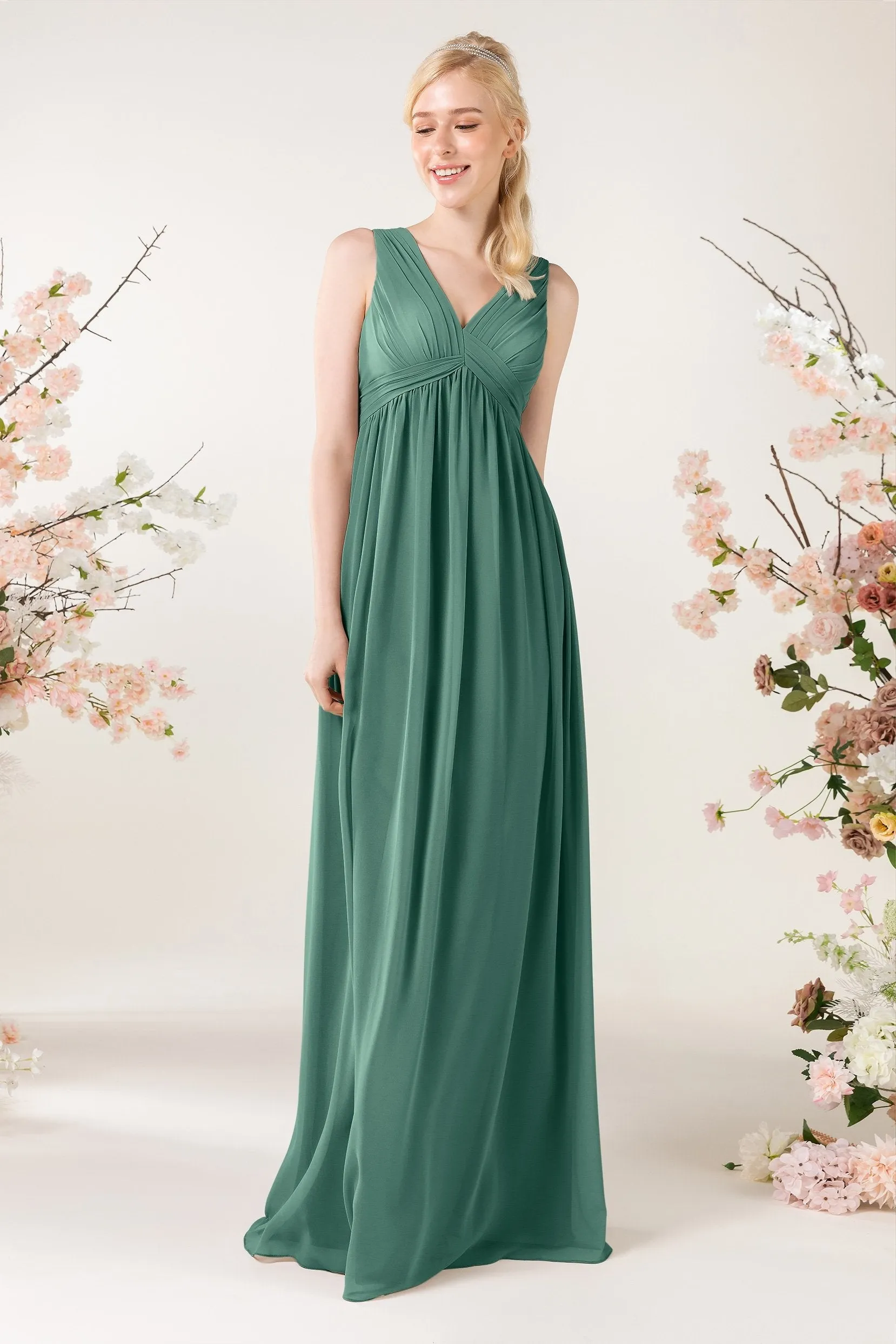 A-Line Sweep-Brush Train Chiffon Bridesmaid Dress CB0455