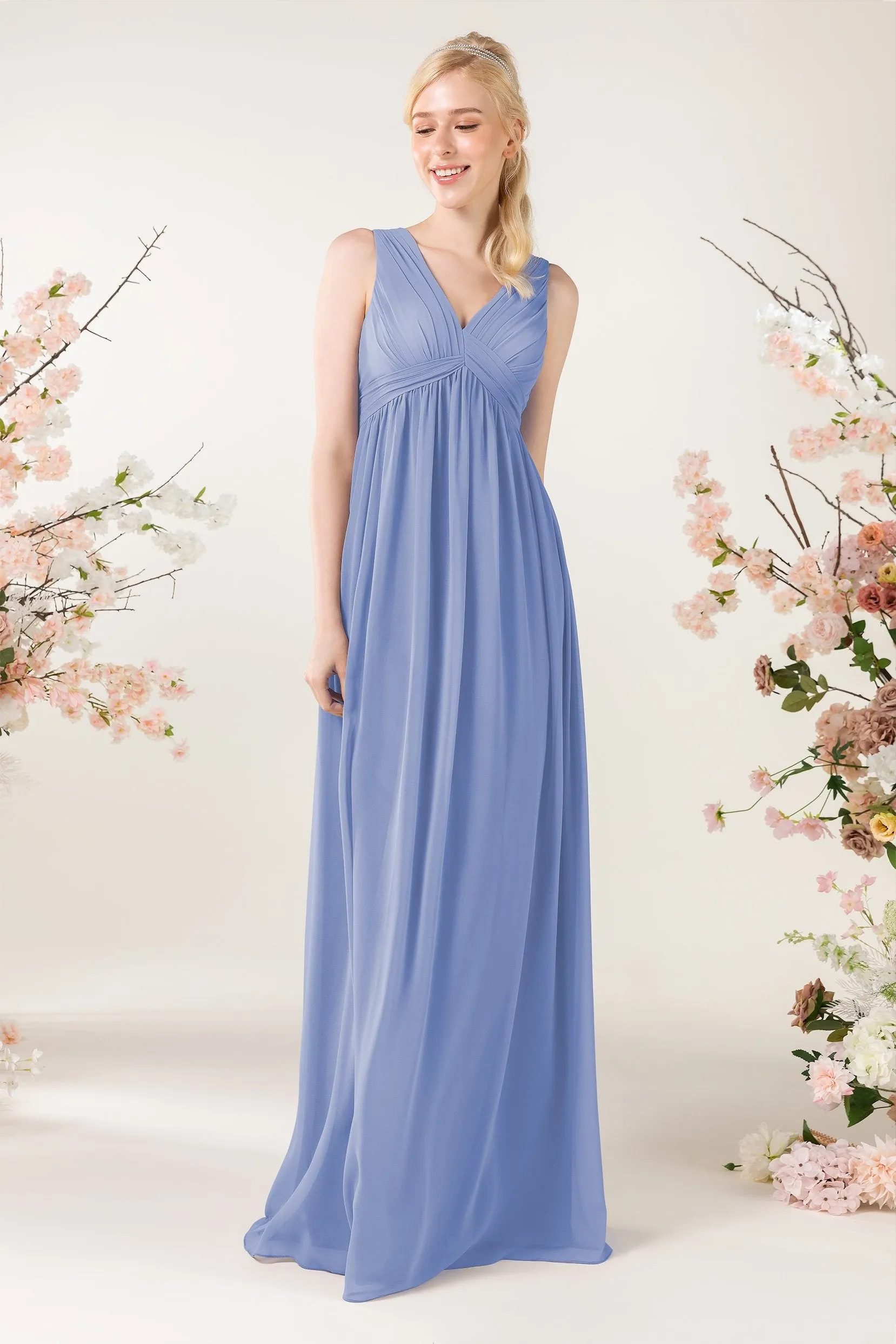 A-Line Sweep-Brush Train Chiffon Bridesmaid Dress CB0455