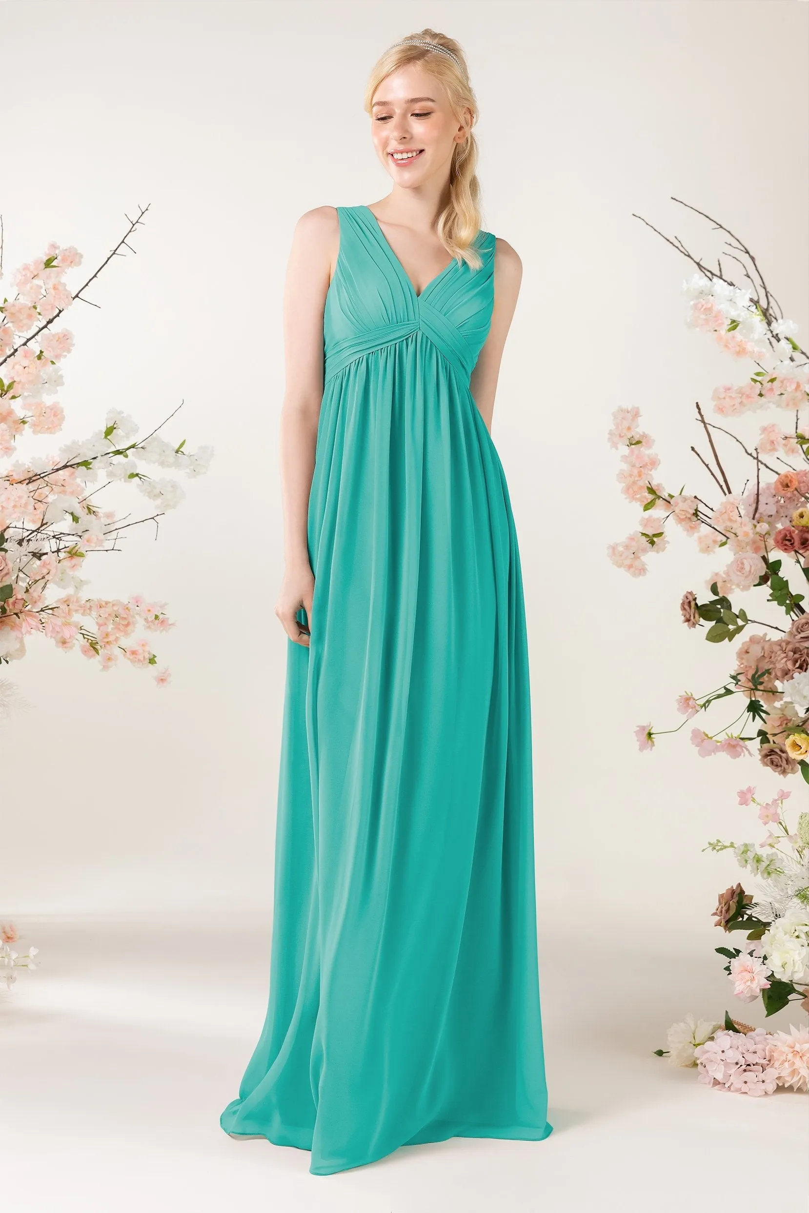 A-Line Sweep-Brush Train Chiffon Bridesmaid Dress CB0455