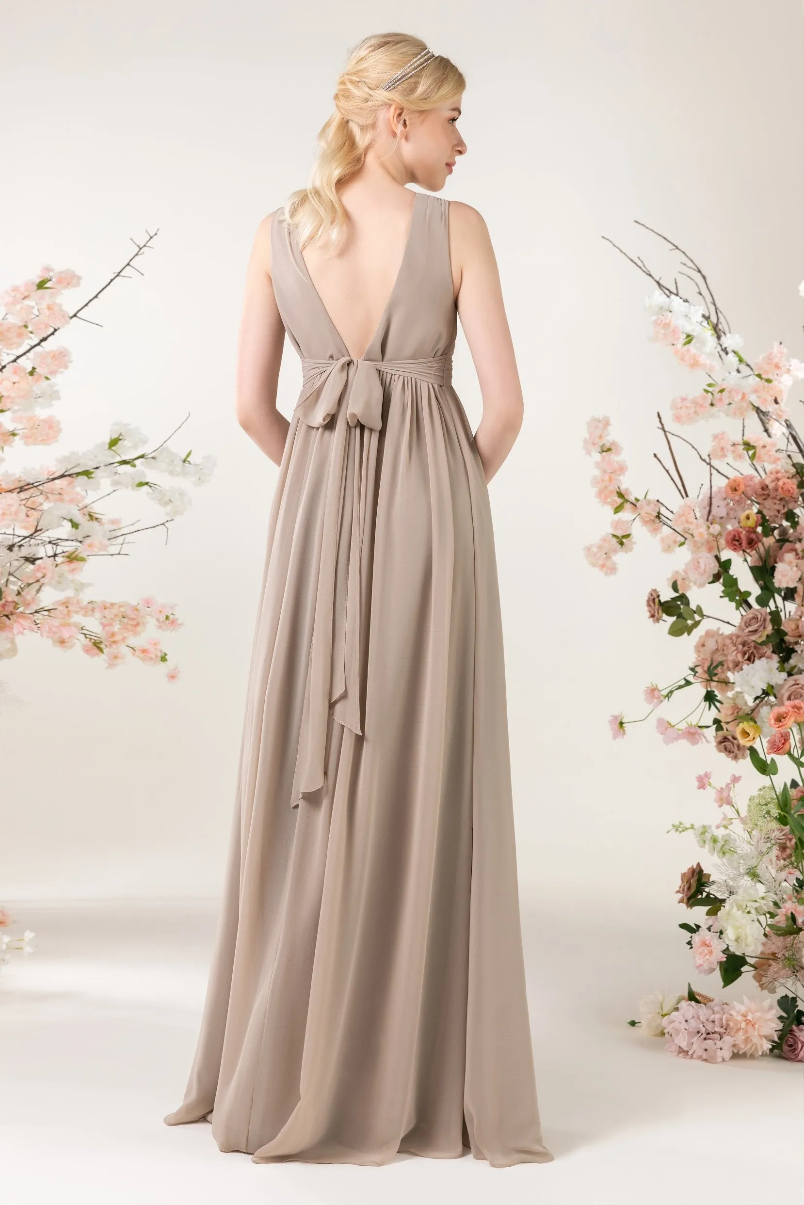 A-Line Sweep-Brush Train Chiffon Bridesmaid Dress CB0455