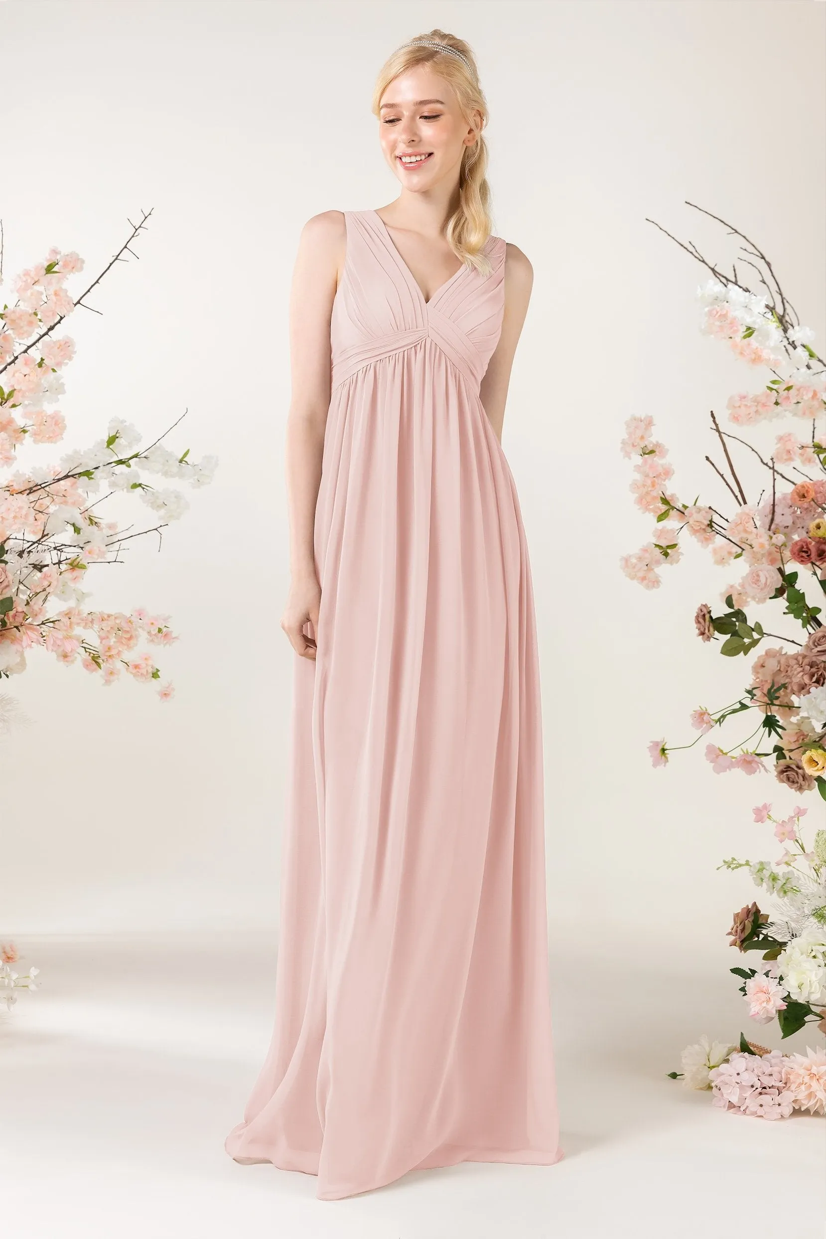 A-Line Sweep-Brush Train Chiffon Bridesmaid Dress CB0455