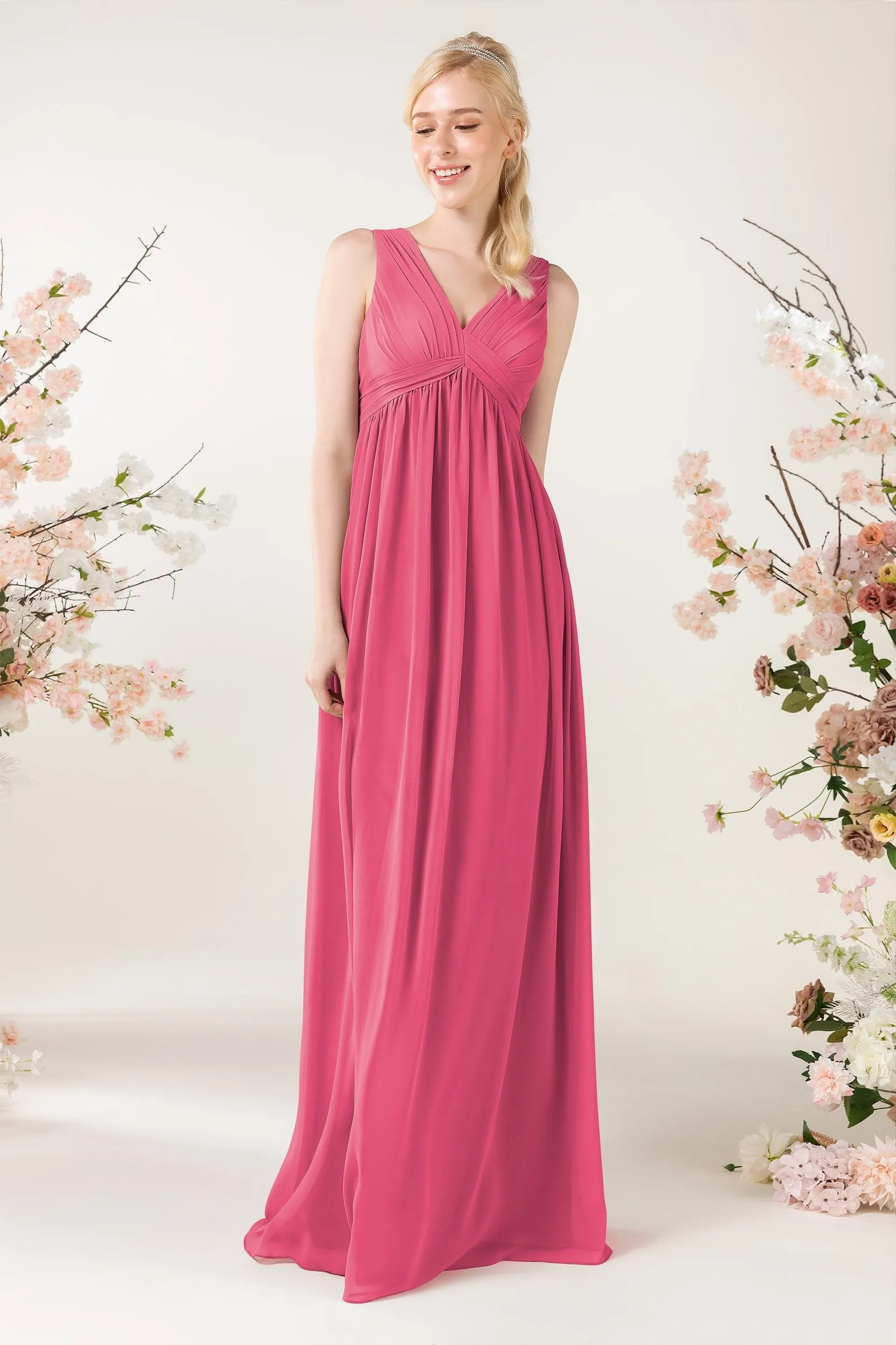 A-Line Sweep-Brush Train Chiffon Bridesmaid Dress CB0455