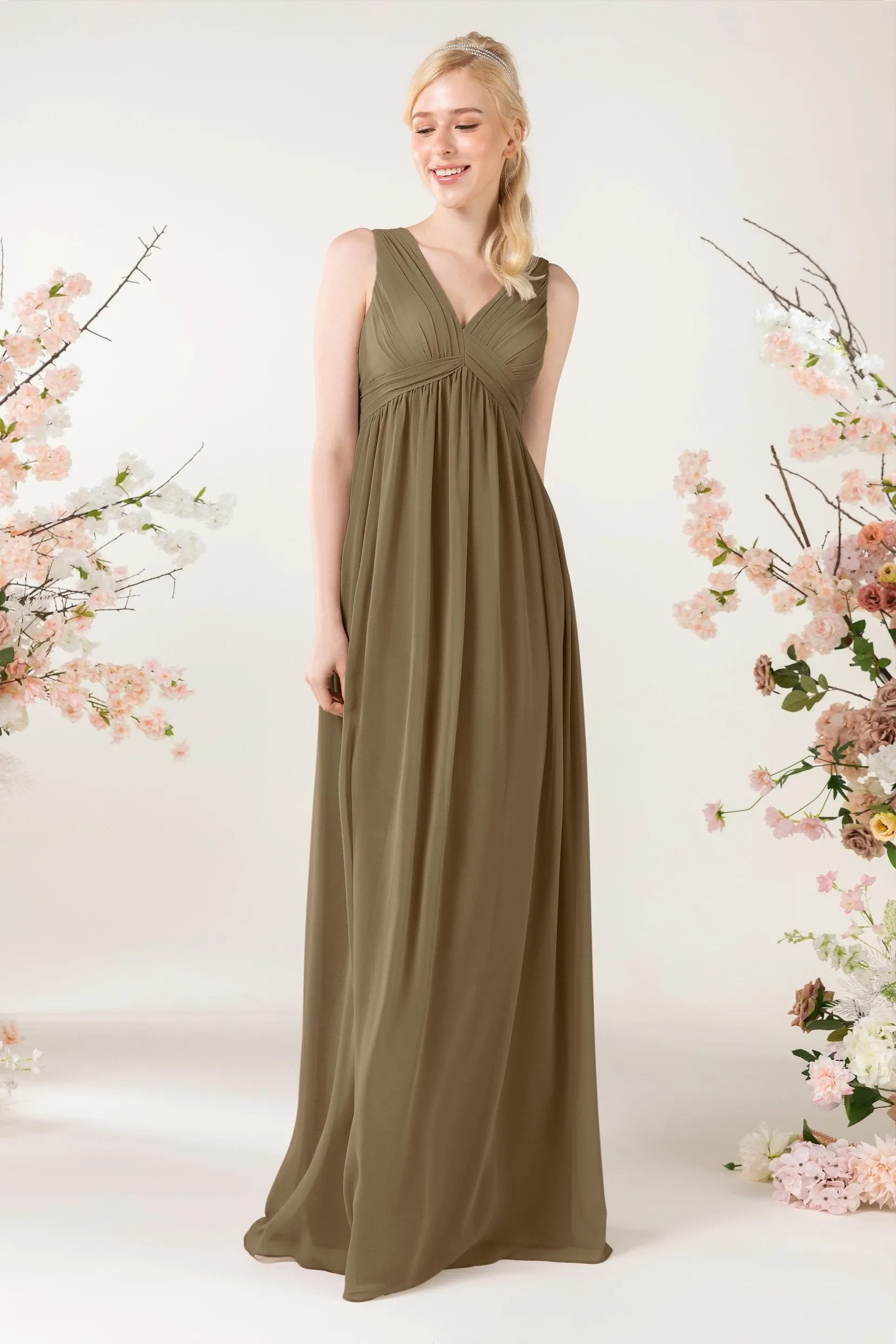 A-Line Sweep-Brush Train Chiffon Bridesmaid Dress CB0455