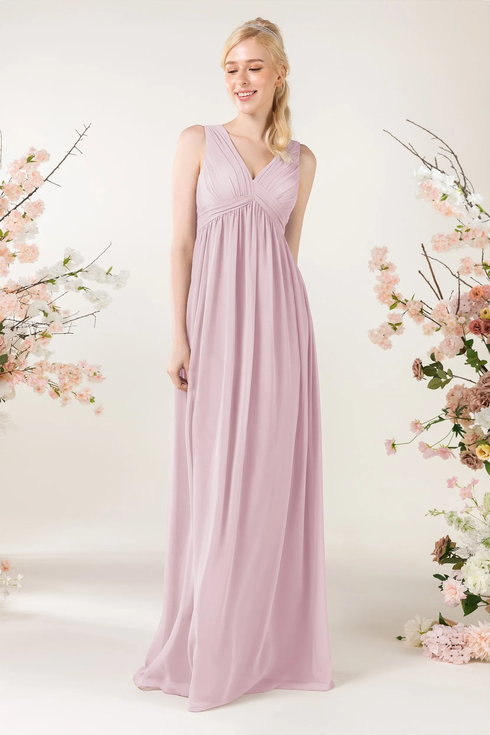 A-Line Sweep-Brush Train Chiffon Bridesmaid Dress CB0455