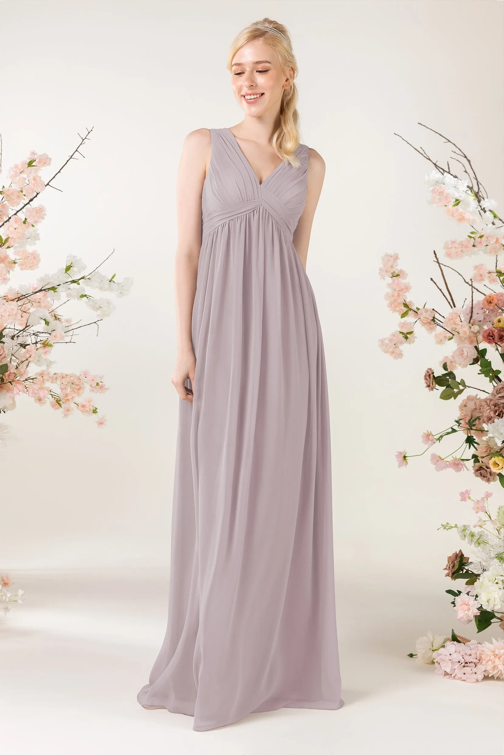 A-Line Sweep-Brush Train Chiffon Bridesmaid Dress CB0455