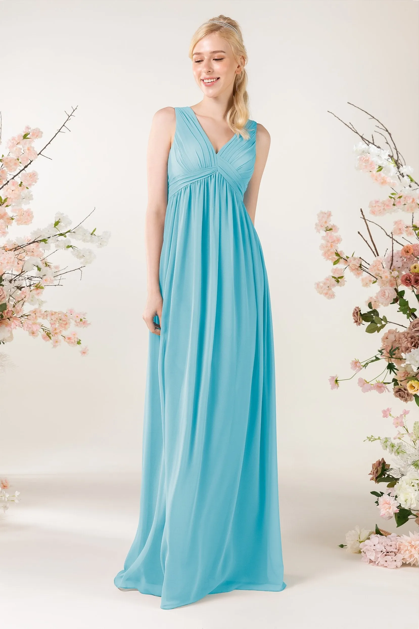 A-Line Sweep-Brush Train Chiffon Bridesmaid Dress CB0455