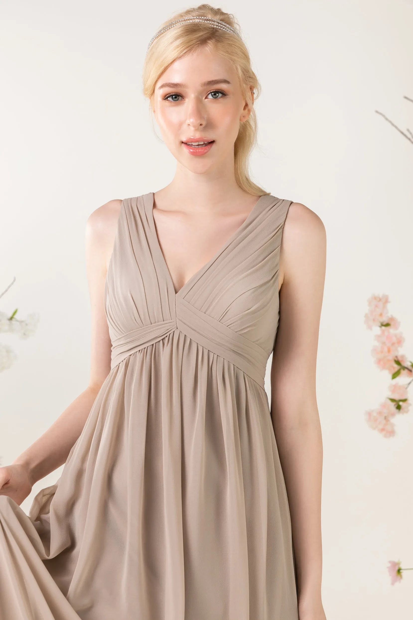 A-Line Sweep-Brush Train Chiffon Bridesmaid Dress CB0455