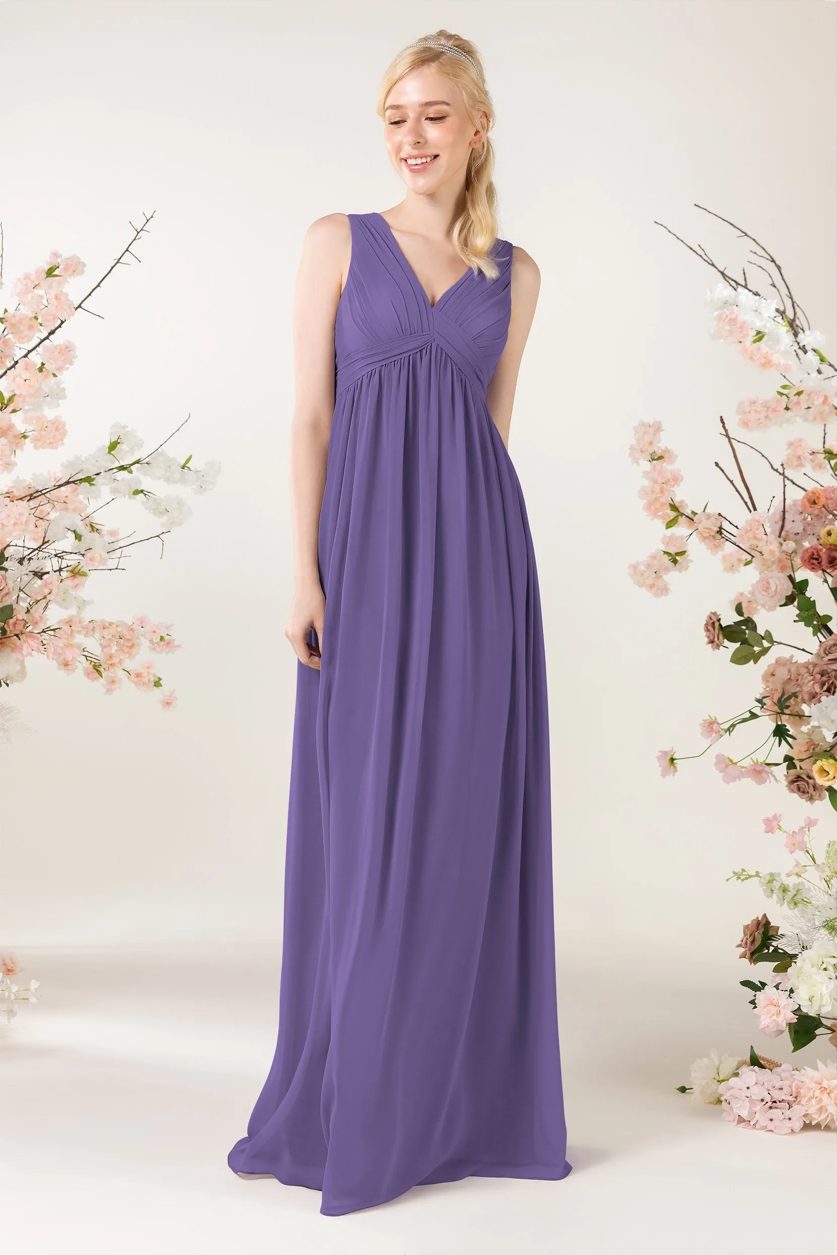 A-Line Sweep-Brush Train Chiffon Bridesmaid Dress CB0455