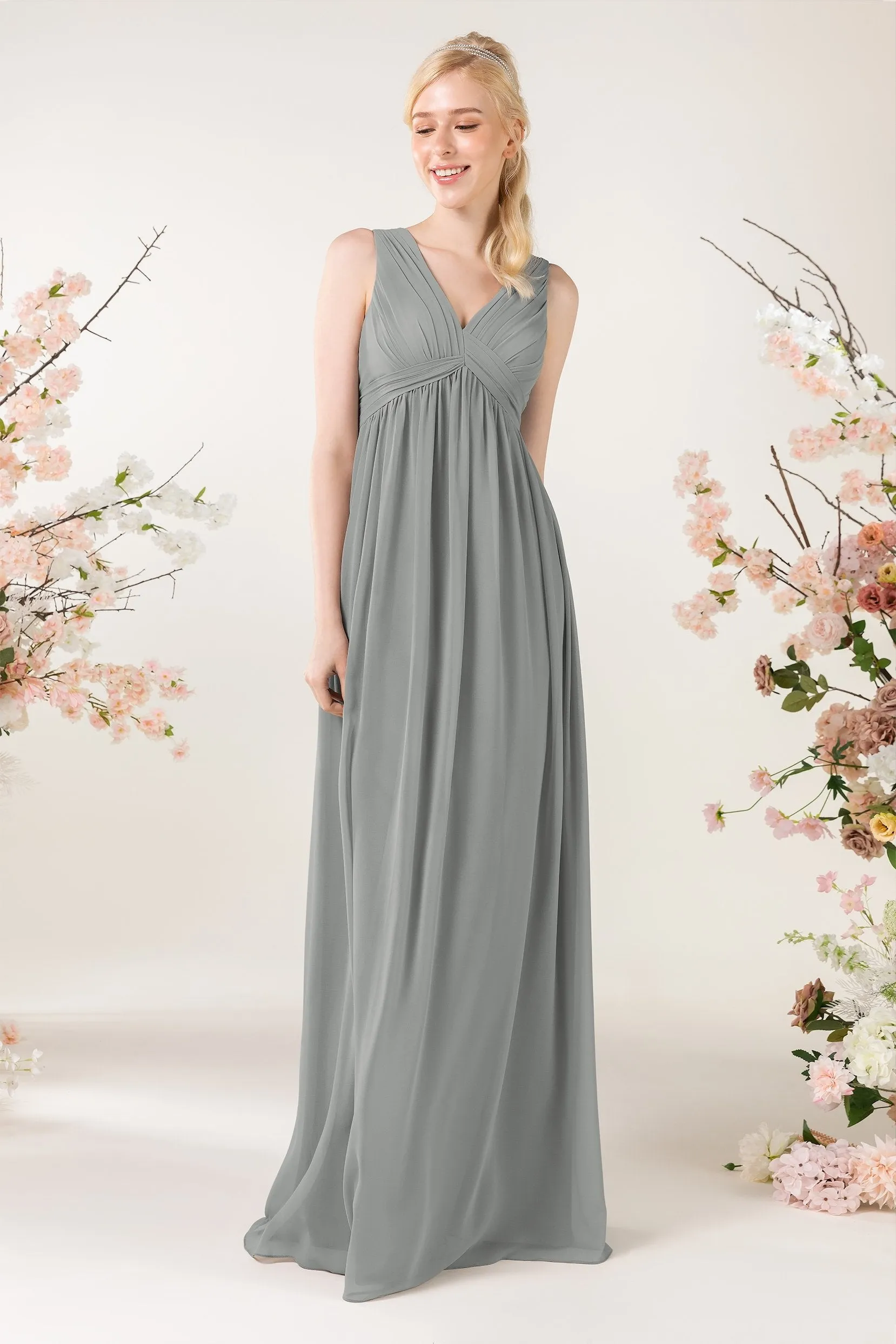 A-Line Sweep-Brush Train Chiffon Bridesmaid Dress CB0455