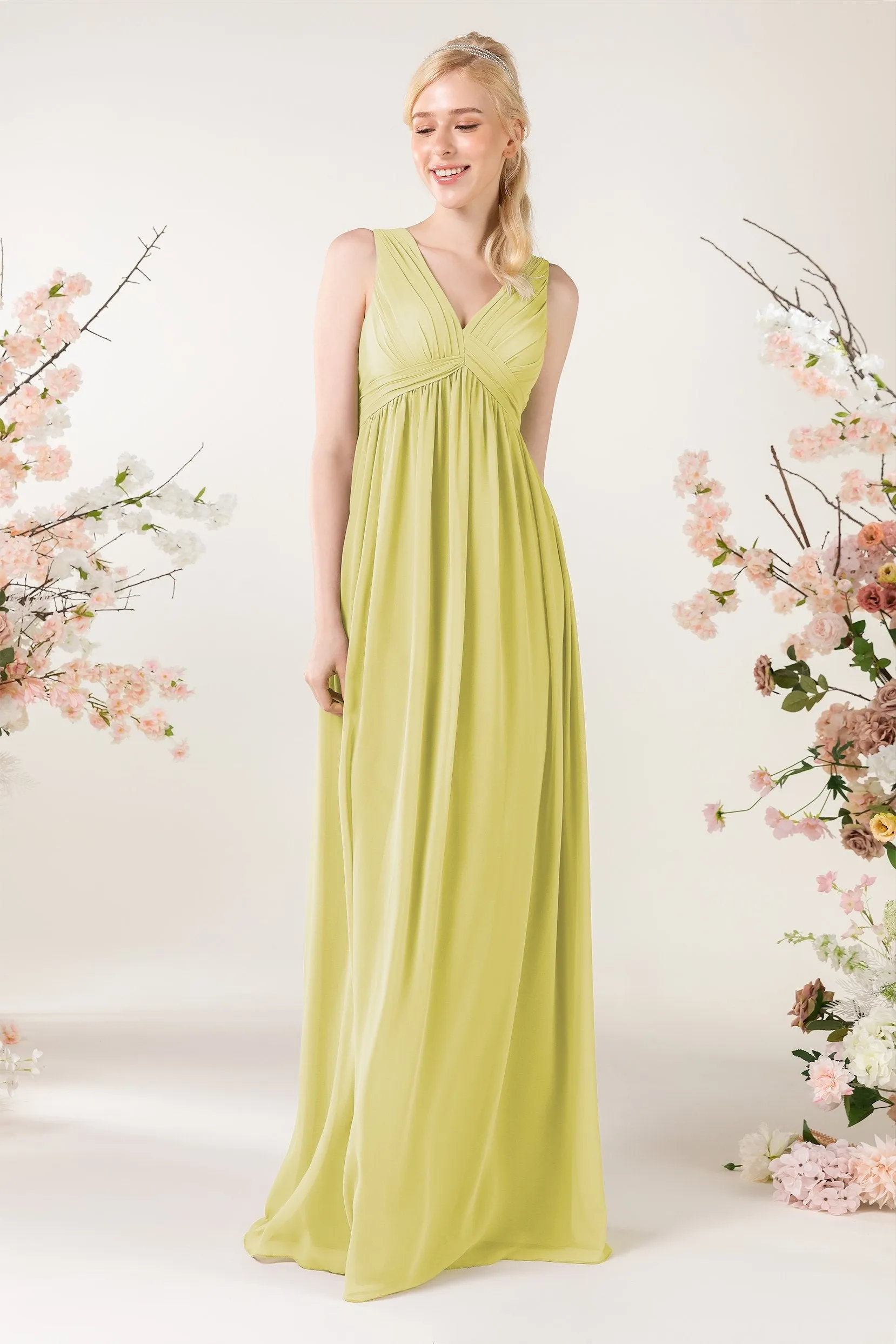 A-Line Sweep-Brush Train Chiffon Bridesmaid Dress CB0455