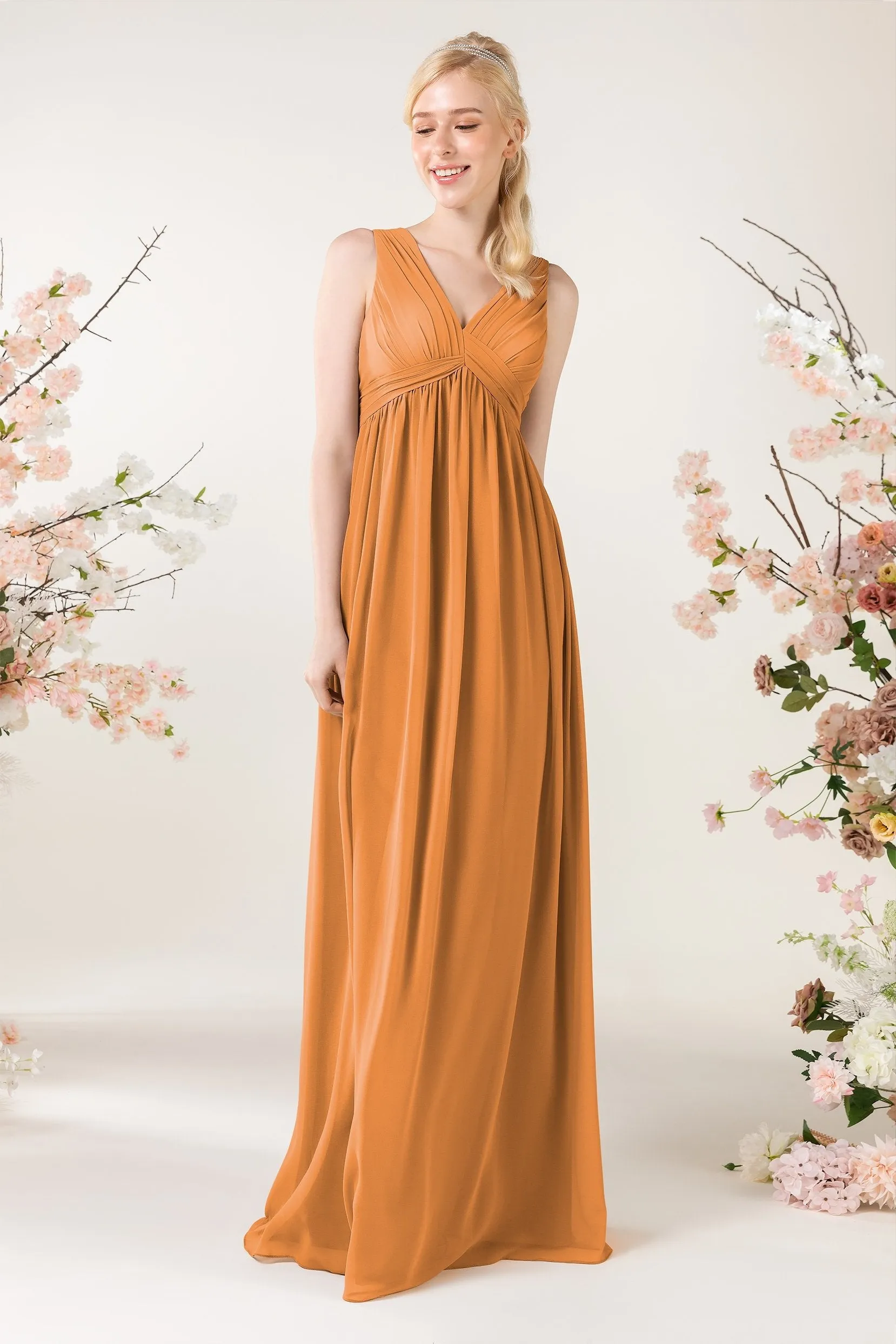 A-Line Sweep-Brush Train Chiffon Bridesmaid Dress CB0455