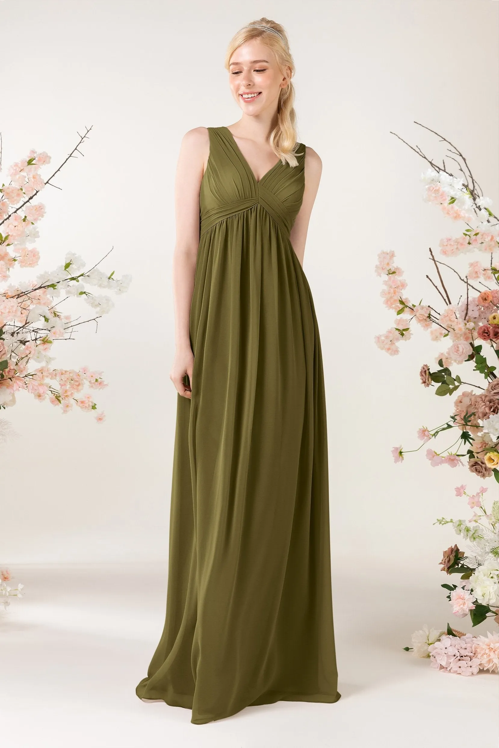 A-Line Sweep-Brush Train Chiffon Bridesmaid Dress CB0455