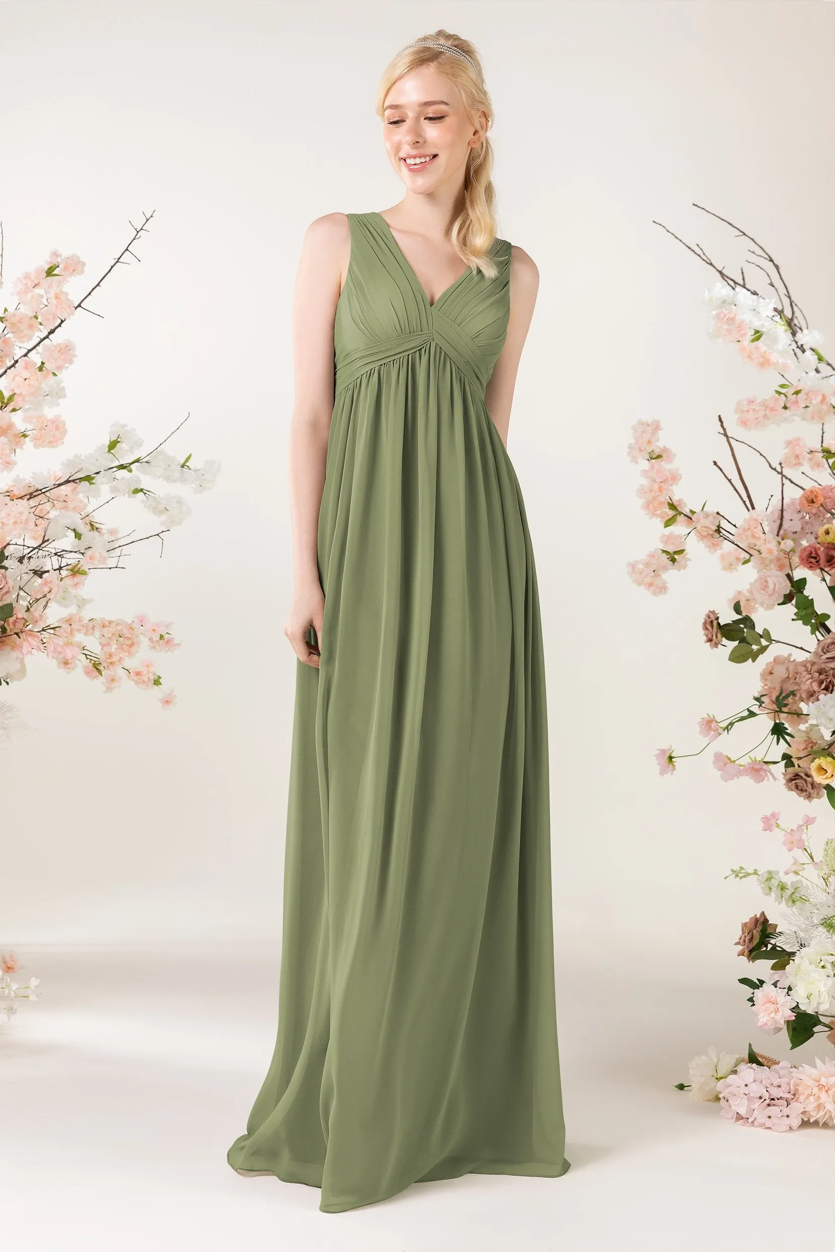 A-Line Sweep-Brush Train Chiffon Bridesmaid Dress CB0455