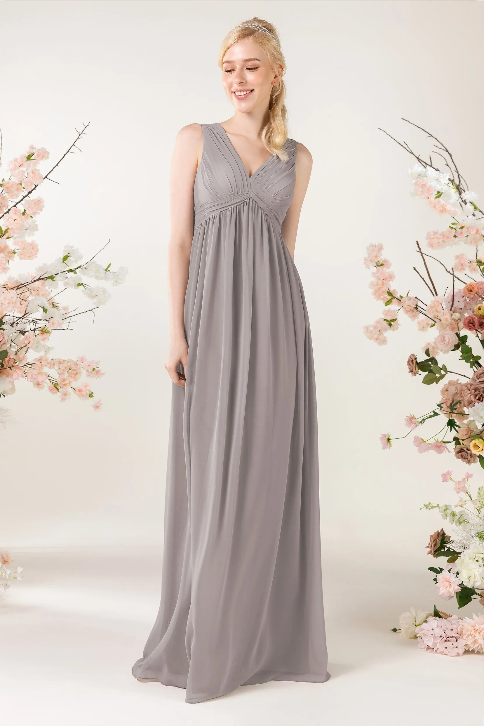 A-Line Sweep-Brush Train Chiffon Bridesmaid Dress CB0455