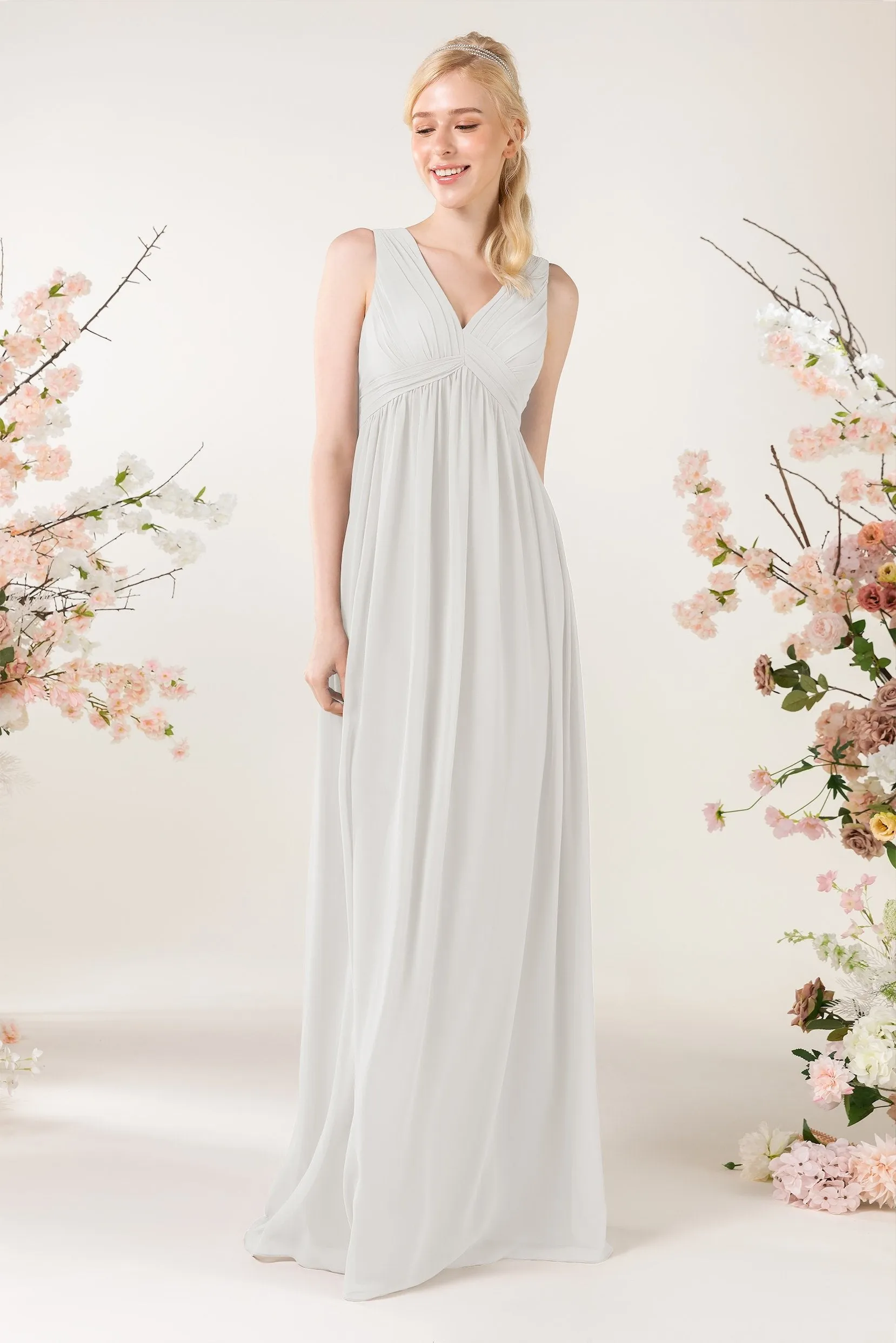 A-Line Sweep-Brush Train Chiffon Bridesmaid Dress CB0455