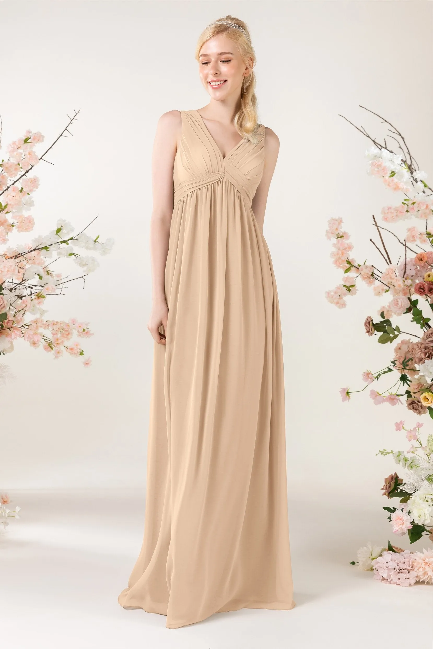 A-Line Sweep-Brush Train Chiffon Bridesmaid Dress CB0455