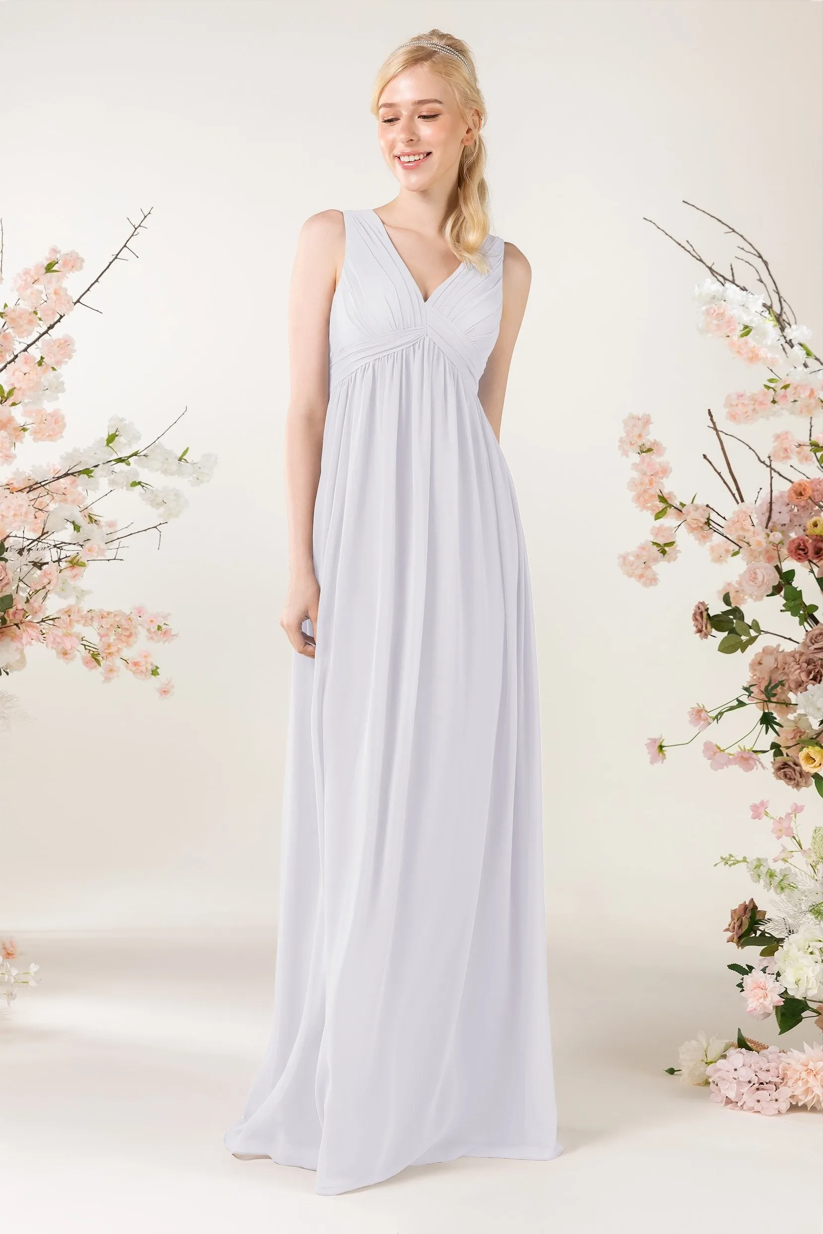 A-Line Sweep-Brush Train Chiffon Bridesmaid Dress CB0455