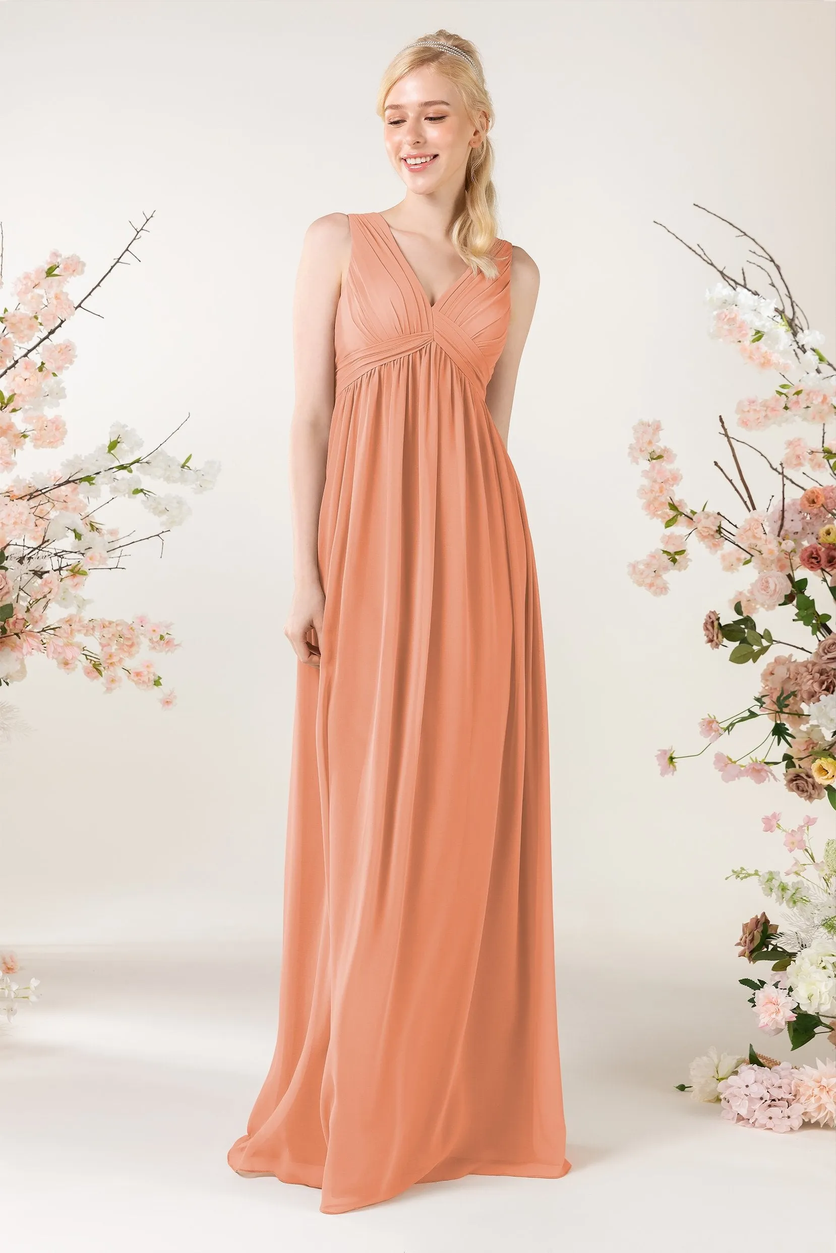 A-Line Sweep-Brush Train Chiffon Bridesmaid Dress CB0455