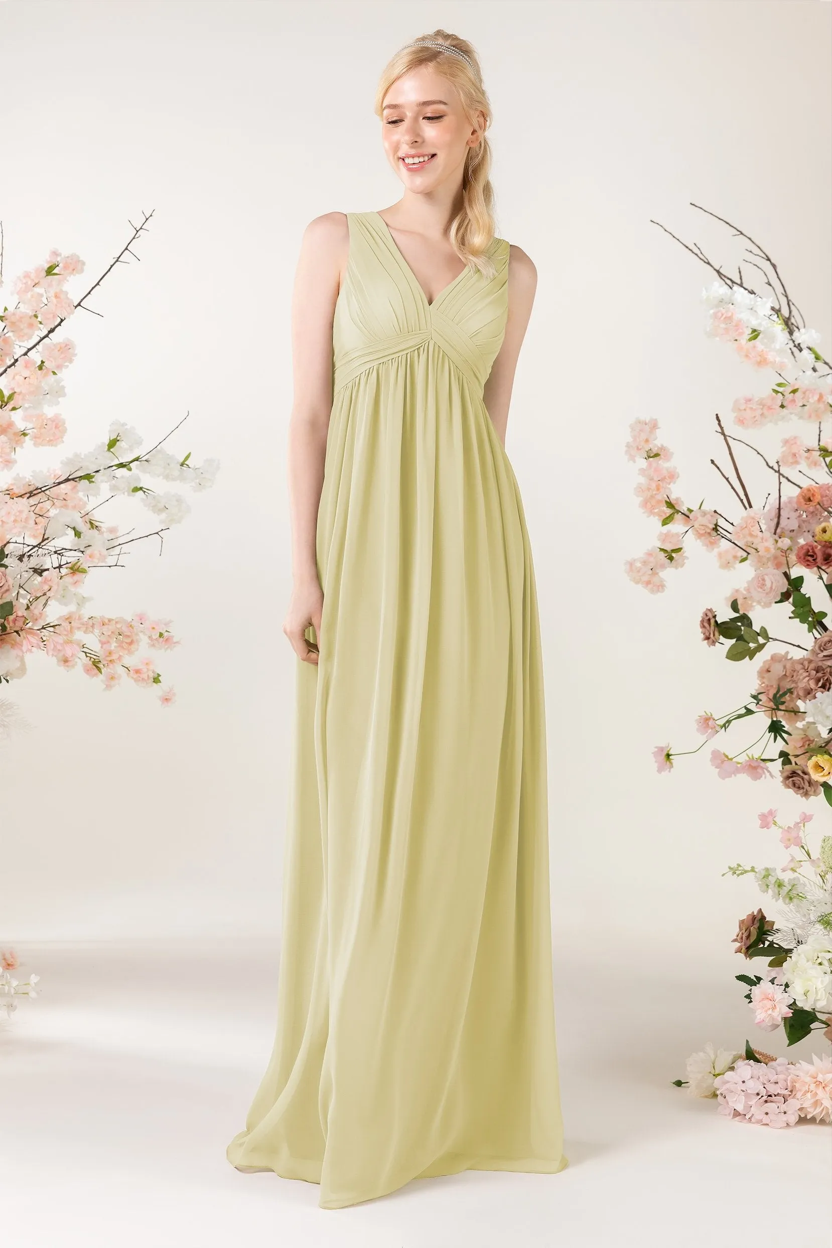 A-Line Sweep-Brush Train Chiffon Bridesmaid Dress CB0455