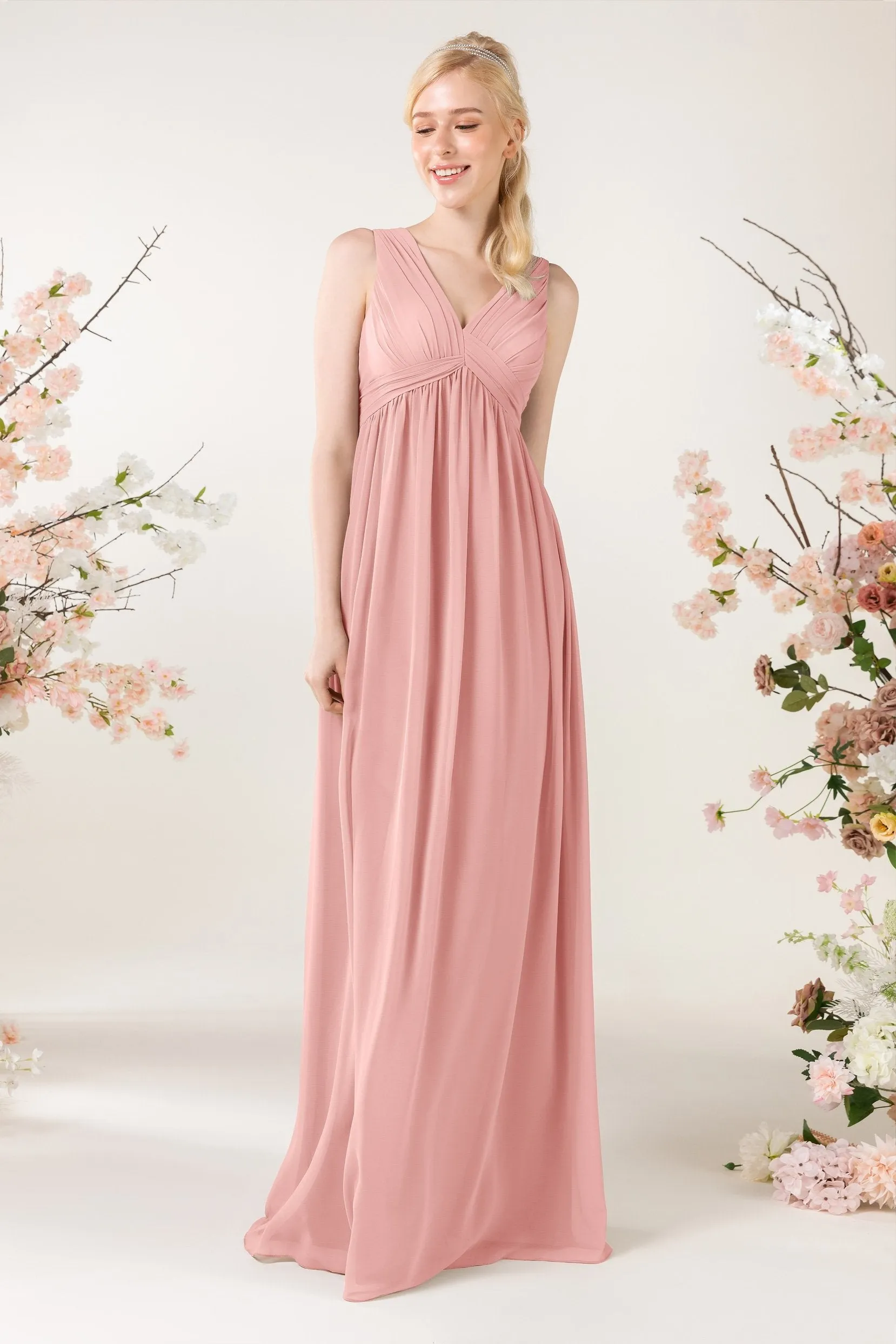 A-Line Sweep-Brush Train Chiffon Bridesmaid Dress CB0455