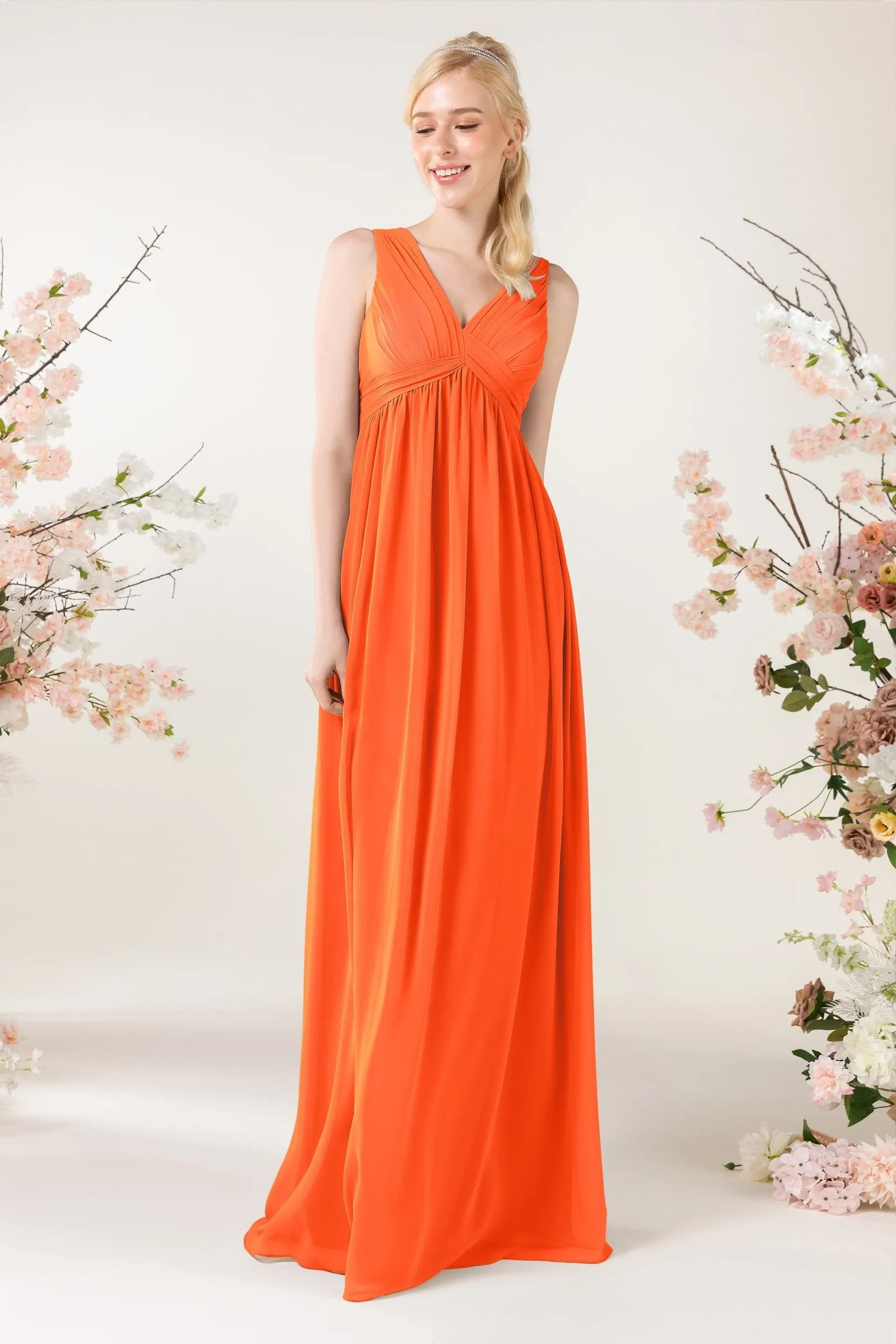 A-Line Sweep-Brush Train Chiffon Bridesmaid Dress CB0455