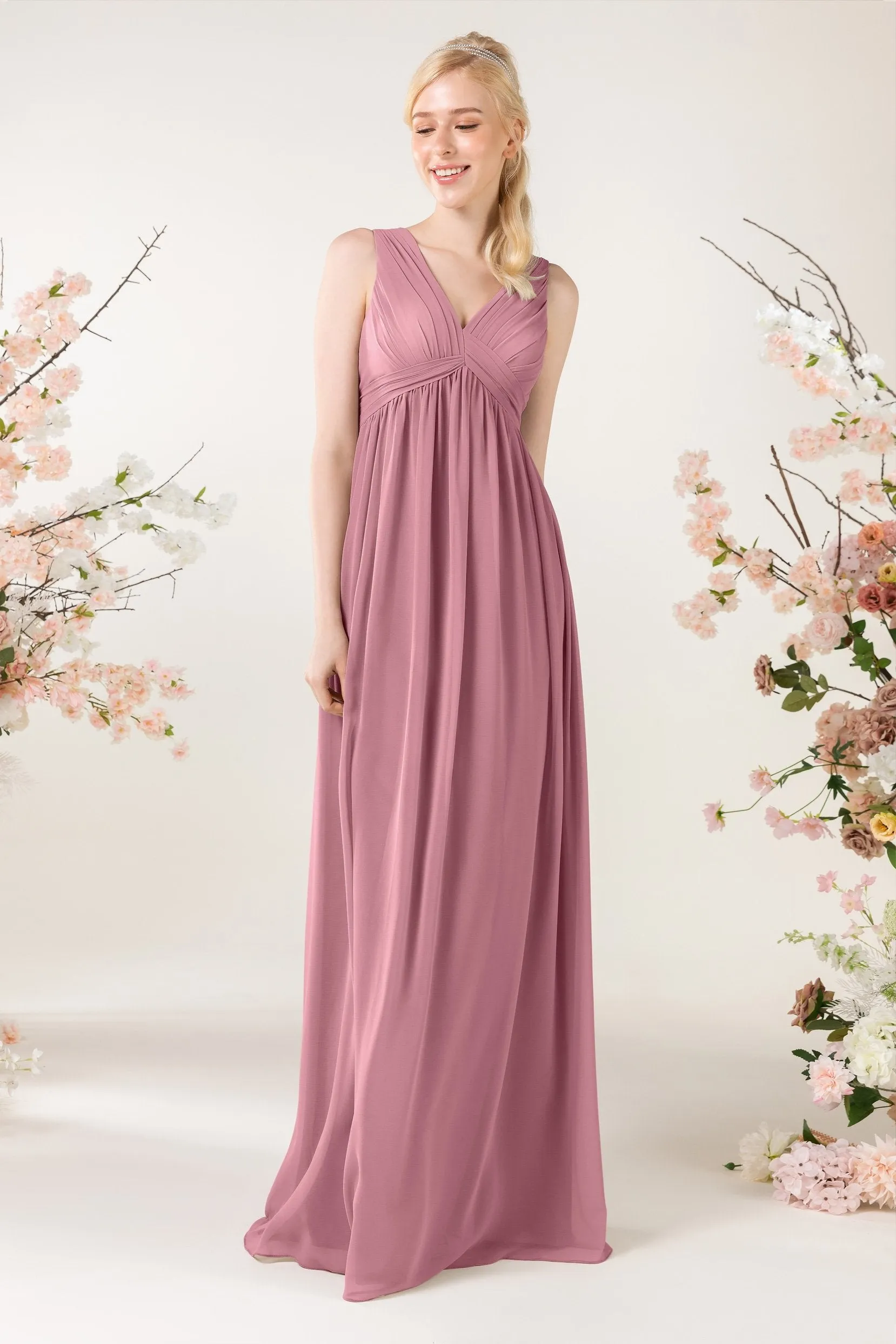 A-Line Sweep-Brush Train Chiffon Bridesmaid Dress CB0455