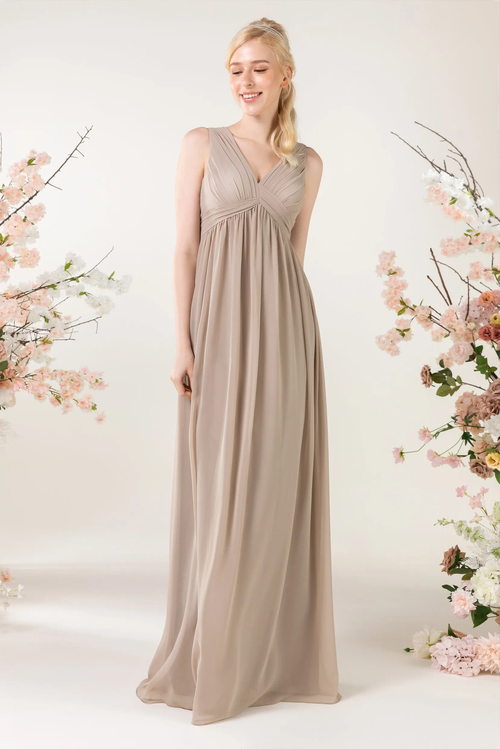 A-Line Sweep-Brush Train Chiffon Bridesmaid Dress CB0455