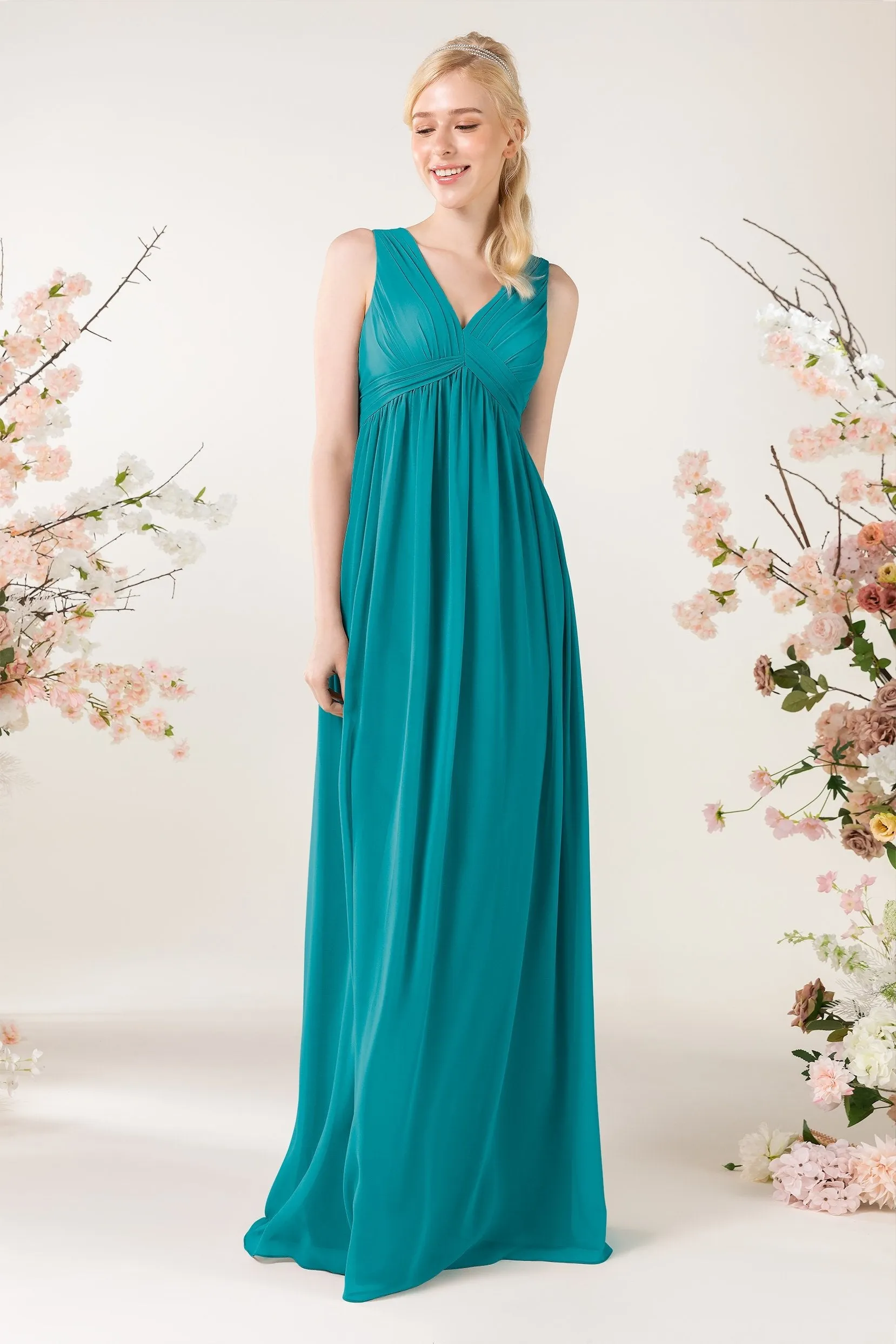 A-Line Sweep-Brush Train Chiffon Bridesmaid Dress CB0455