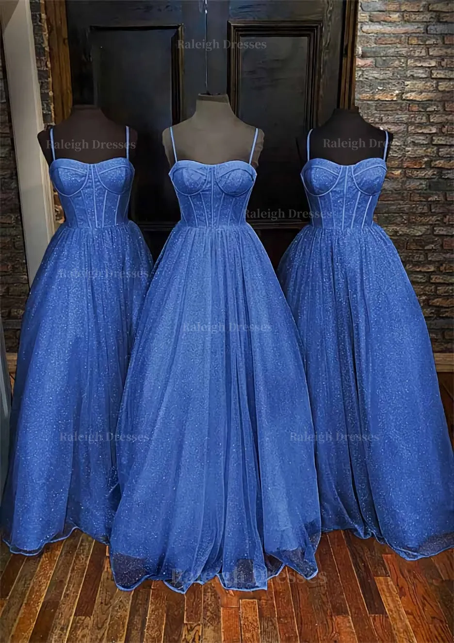 A-line Sweetheart Spaghetti Straps Long/Floor-Length Glitter Prom Dress With Pockets